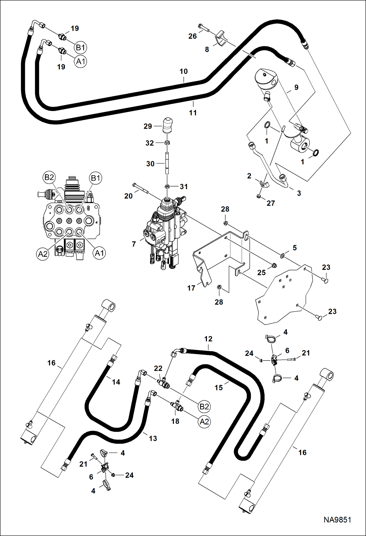 СХЕМА ГИДРАВЛИЧЕСКОЙ СИСТЕМЫ (РАБОЧИЕ ЦИЛИНДРЫ)