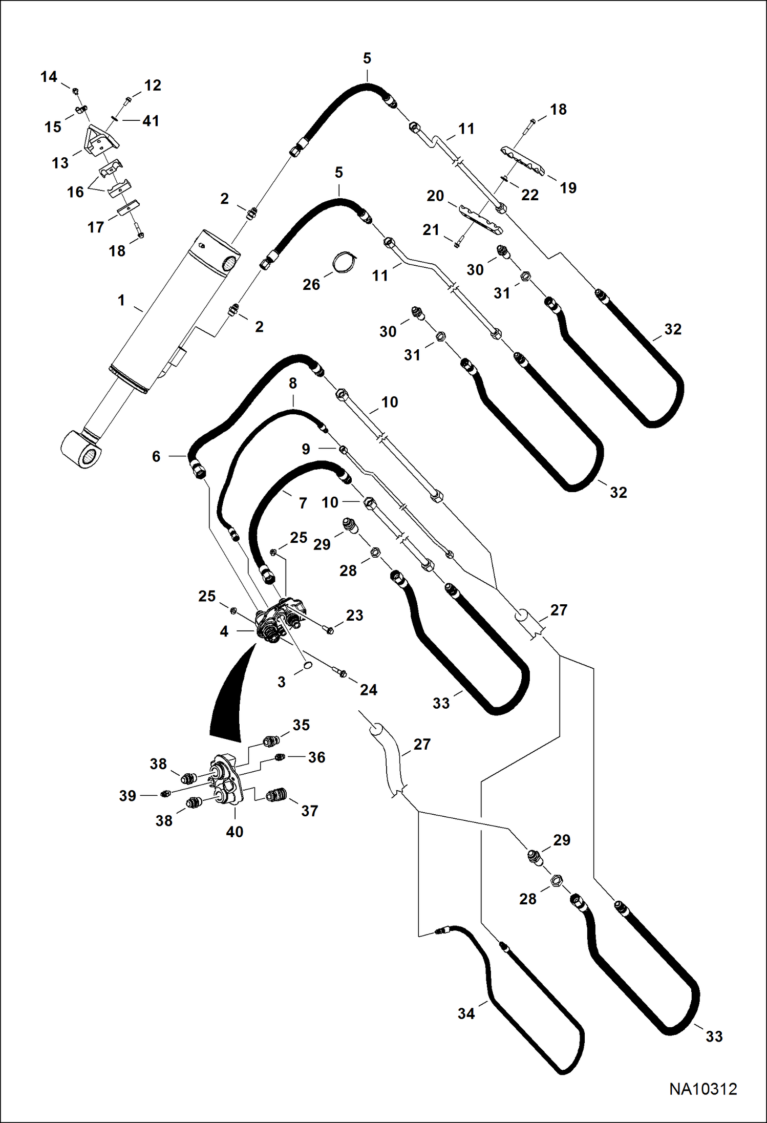 СХЕМА ГИДРАВЛИЧЕСКОЙ СИСТЕМЫ (ОГОЛОВОК СТРЕЛЫ)