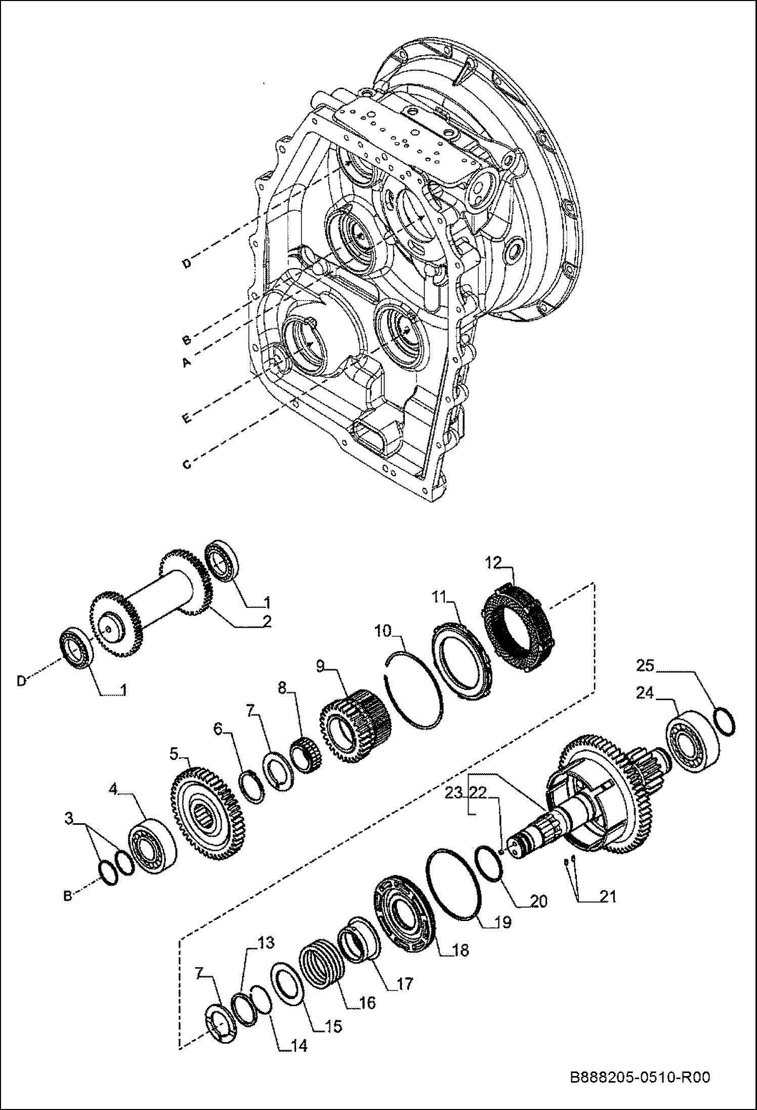 ТРАНСМИССИЯ - ЗАДНИЙ ПРИВОДНОЙ ВАЛ (D) И ПЕРВИЧНЫЕ ВАЛЫ (B)