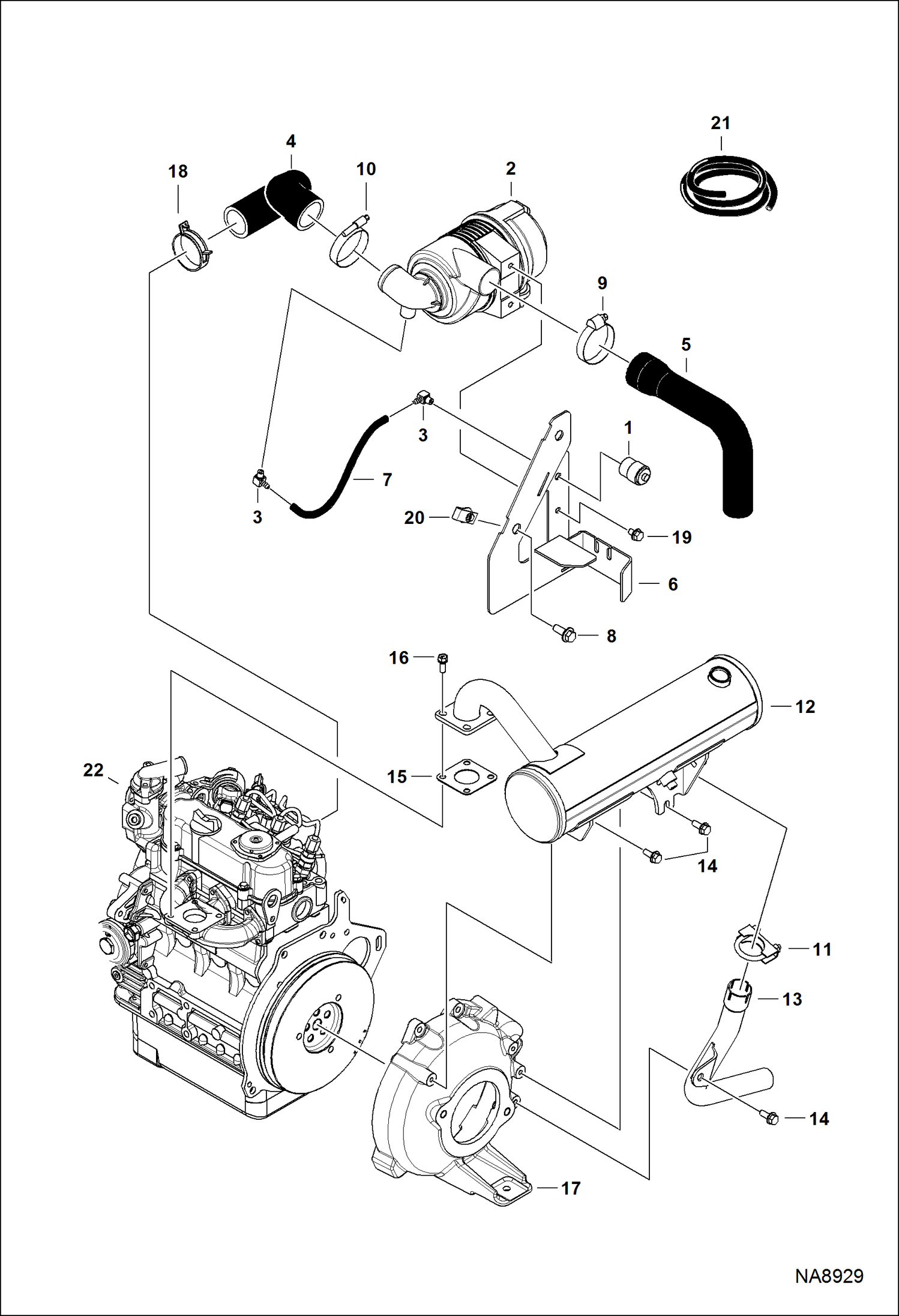 ДВИГАТЕЛЬ И КРЕПЕЖНЫЕ ДЕТАЛИ (ВОЗДУХООЧИСТИТЕЛЬ, ГЛУШИТЕЛЬ)