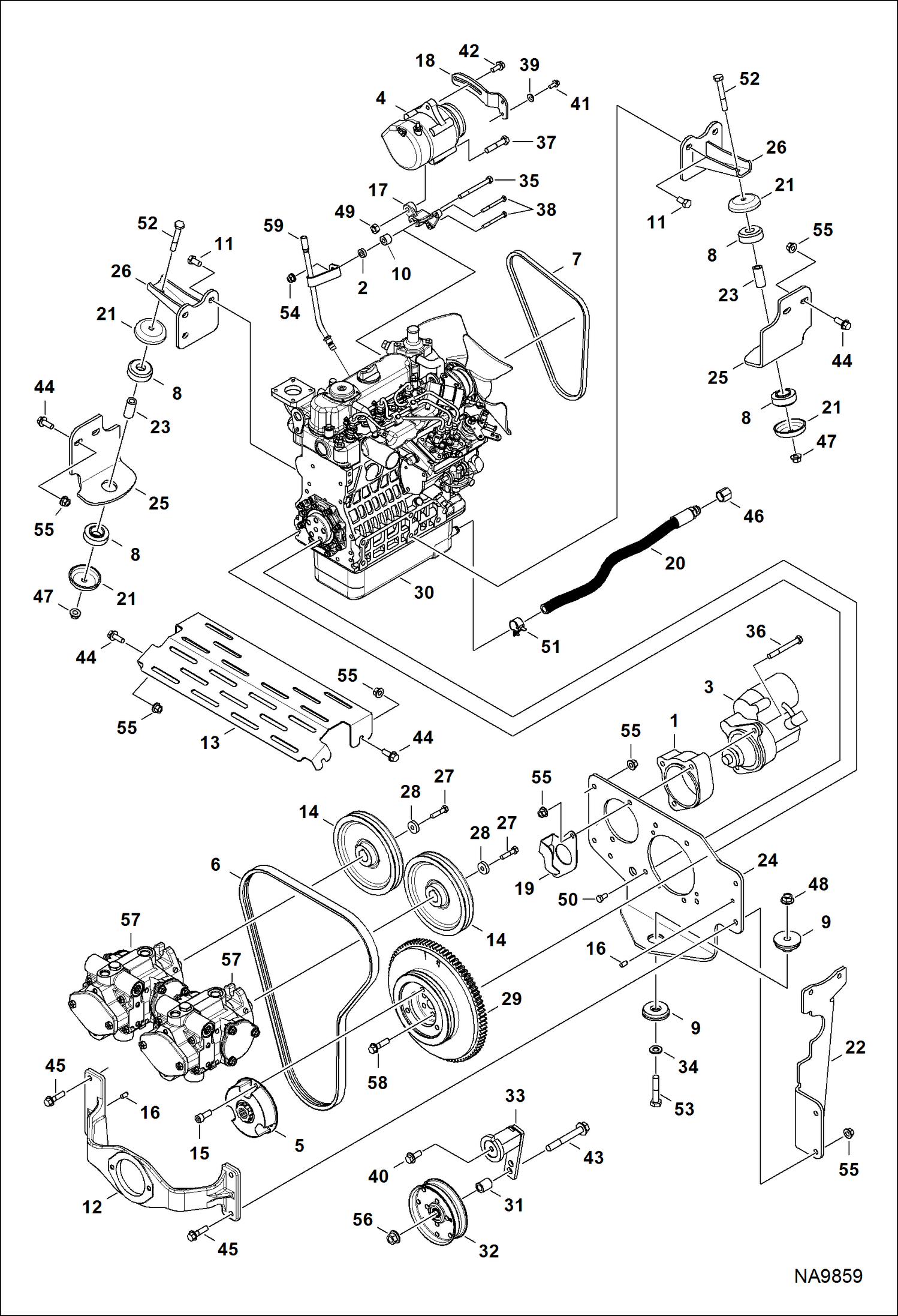 ДВИГАТЕЛЬ И КРЕПЕЖНЫЕ ДЕТАЛИ (КРЕПЛЕНИЕ, РЕМЕНИ, ИЗМЕНЕНИЕ, СТАРТЕР)