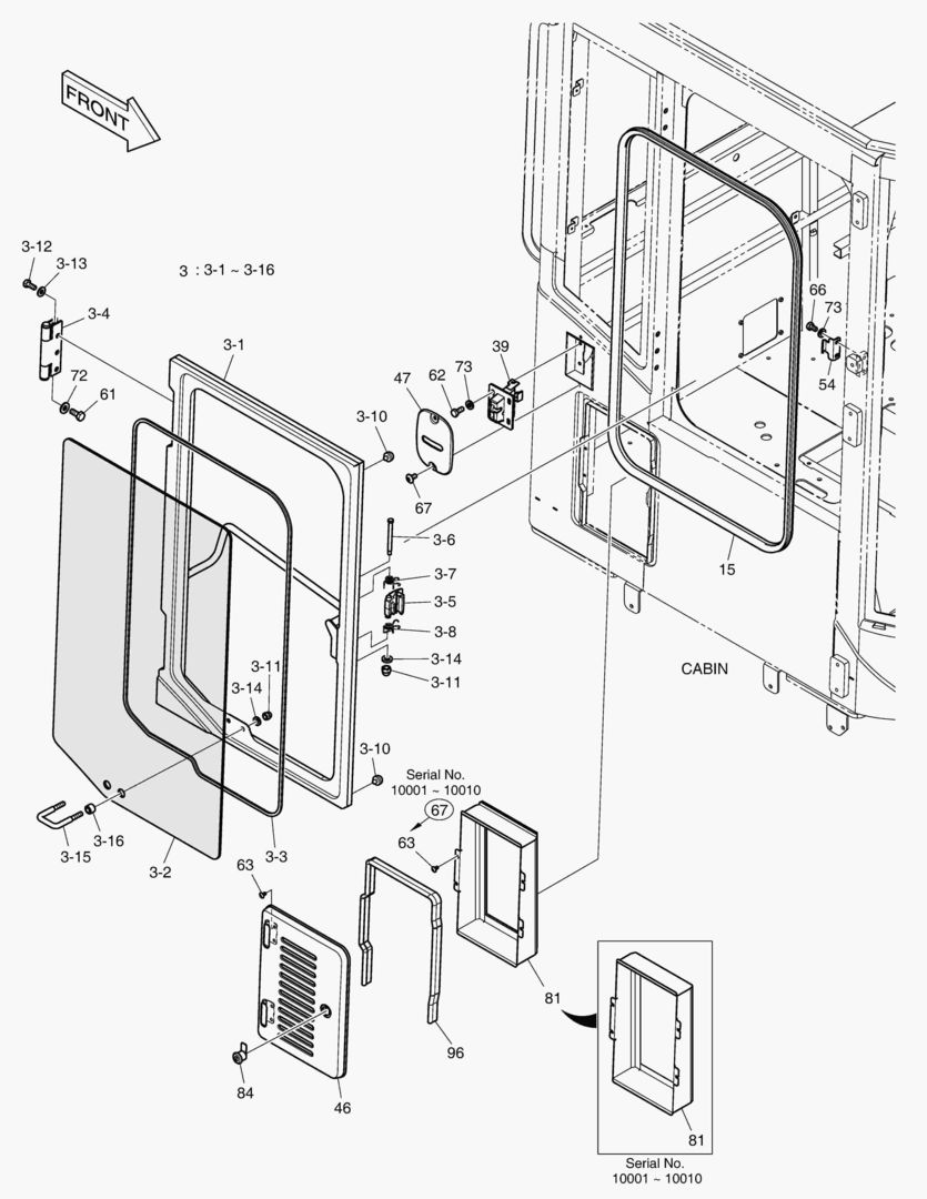 КАБИНА(4) - ДВЕРЬ В СБОРЕ(ПРАВОСТОРОННИЙ-БЕЗ КРЫШИ)