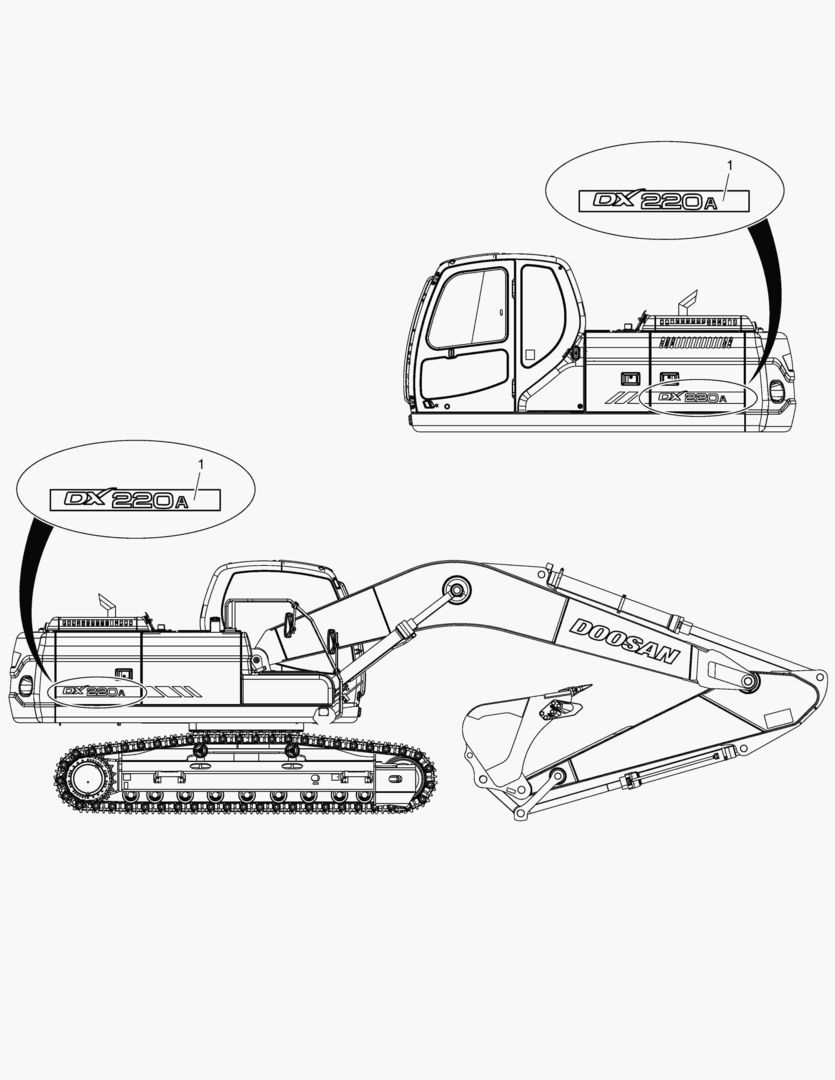 ПРЕДУПРЕЖДАЮЩАЯ ТАБЛИЧКА - НИМЕНОВАНИЕ ТЕХНИКИ(DX220A)