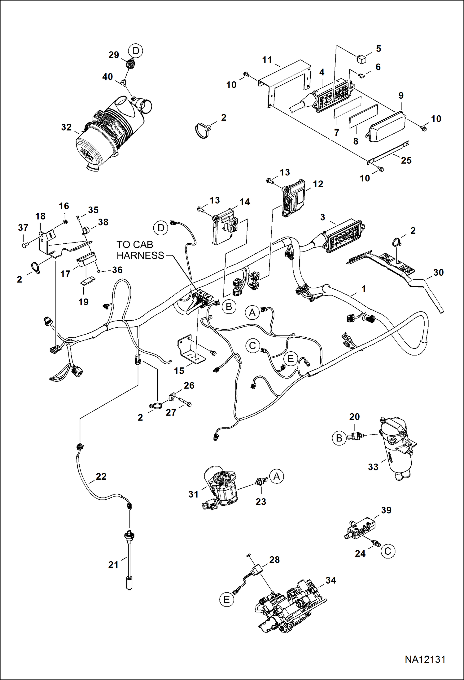 ЭЛЕКТРОСХЕМА ДВИГАТЕЛЯ (ГЛАВНЫЙ ЖГУТ ПРОВОДОВ РАМЫ И ДАТЧИКИ ФИЛЬТРА) (СЕРИЙНЫЙ НОМЕР B42411001 - )