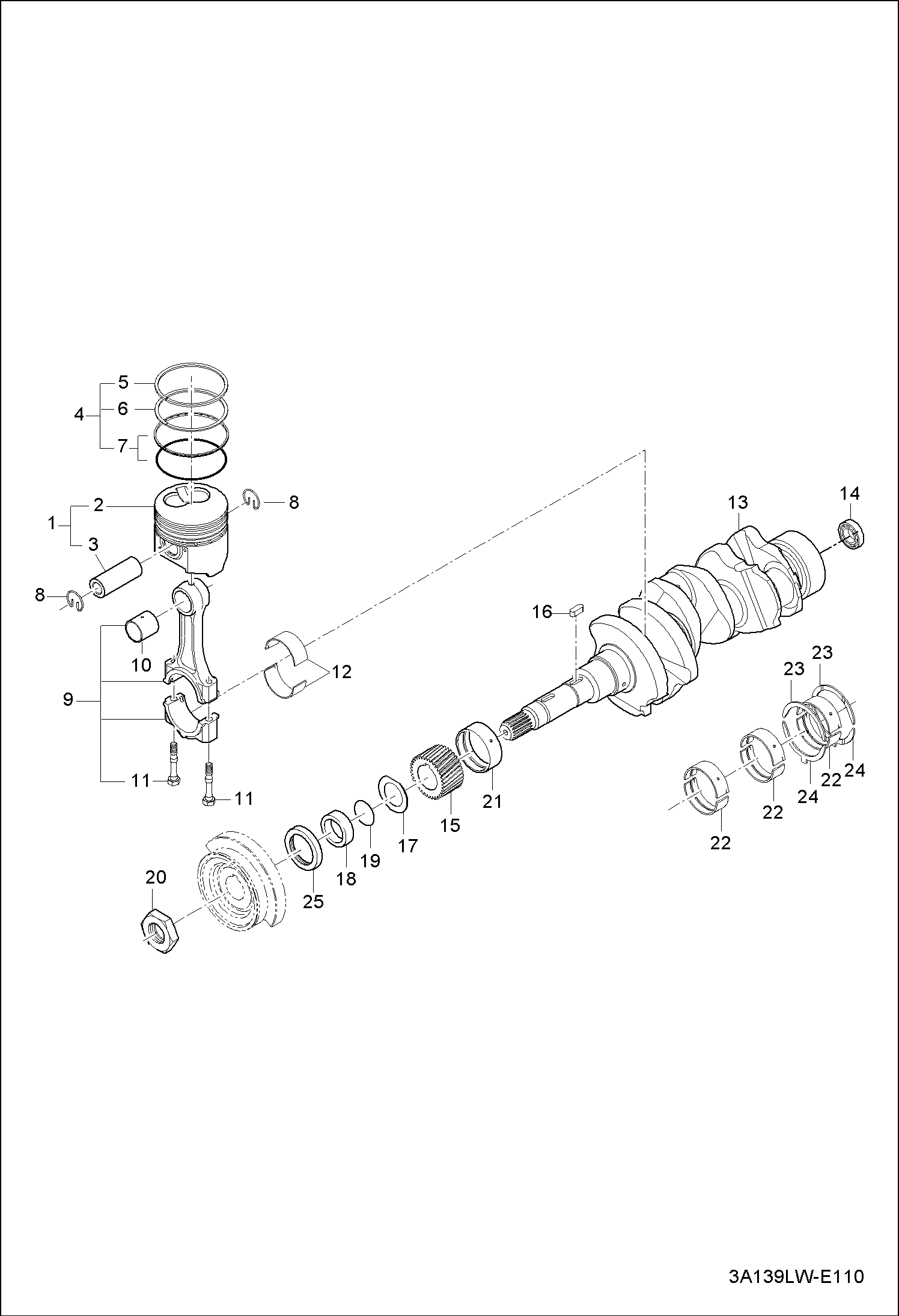 ГРУППА ПОРШЕНЕЙ КОЛЕНЧАТОГО ВАЛА (СЕРИЙНЫЙ НОМЕР ABFJ11001 И ВЫШЕ)