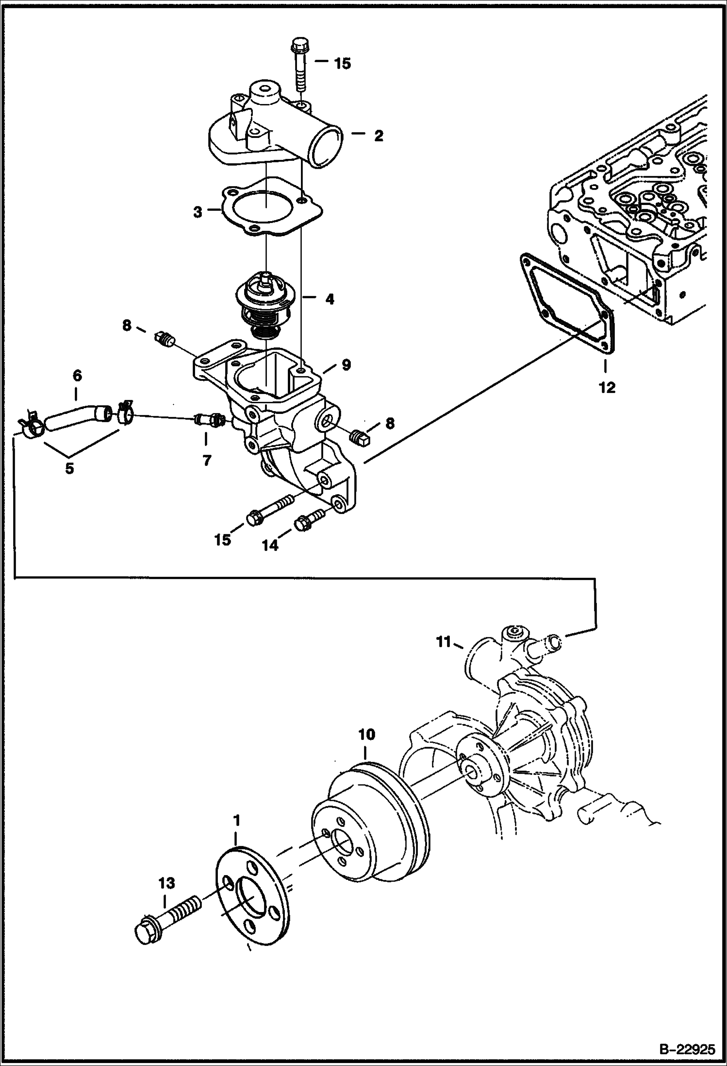 Схема ВОДЯНОЙ ФЛАНЕЦ И ТЕРМОСТАТ (V3800 T KUBOTA)