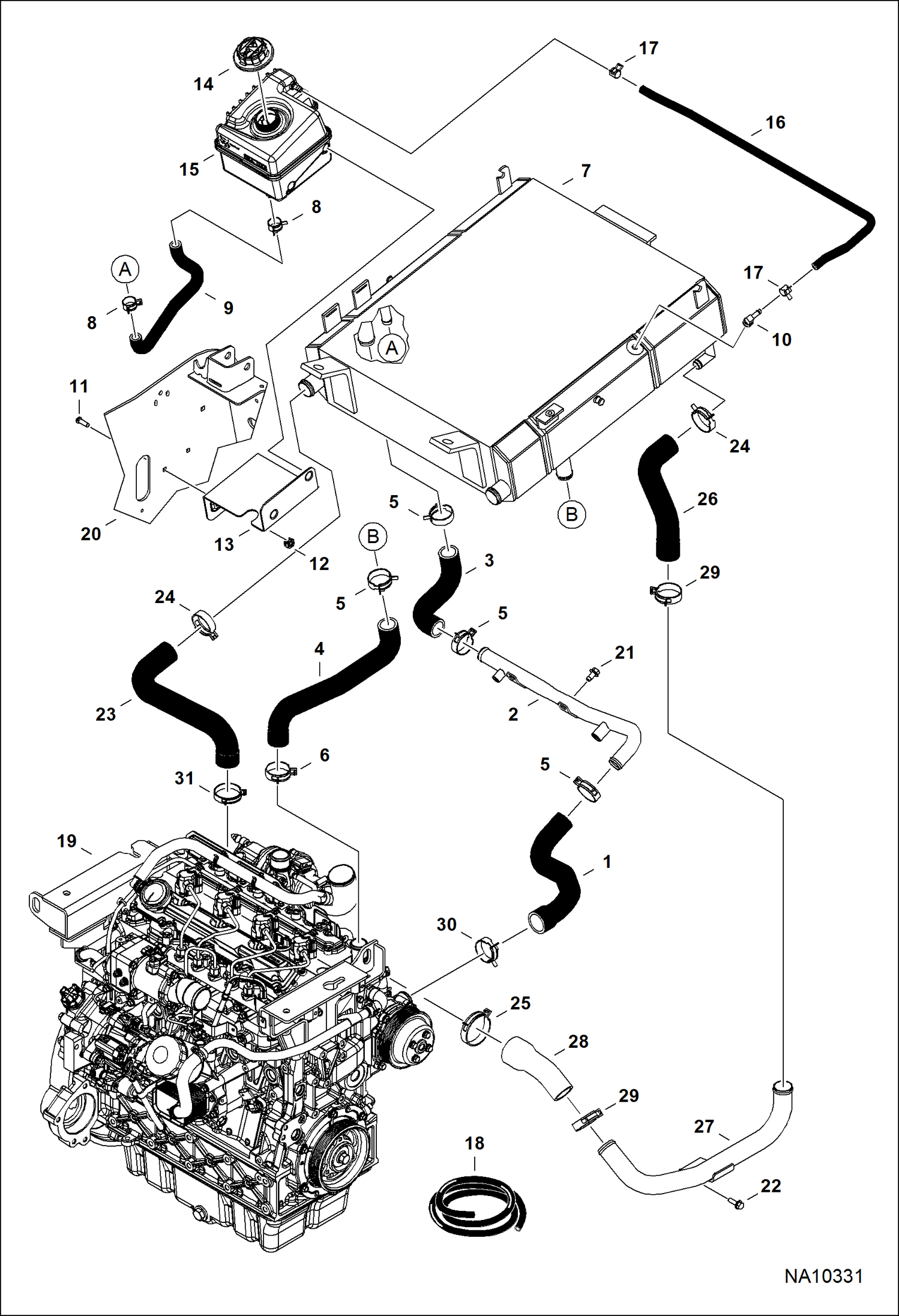 Схема ДВИГАТЕЛЬ И КРЕПЕЖНЫЕ ДЕТАЛИ (ТЕПЛООБМЕННИК РАДИАТОРА)