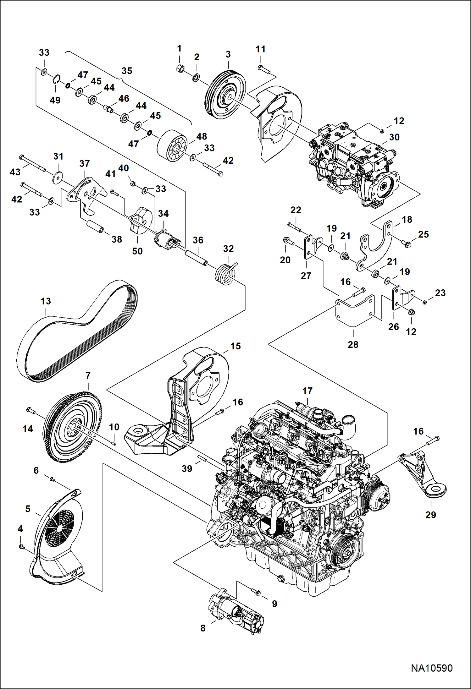 ДВИГАТЕЛЬ И КРЕПЕЖНЫЕ ДЕТАЛИ (СИСТЕМА РЕМНЕЙ ПРИВОДА)