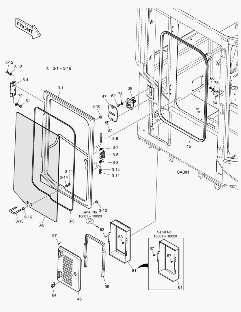 Схема КАБИНА(4) - ДВЕРЬ В СБОРЕ(ПРАВОСТОРОННИЙ)