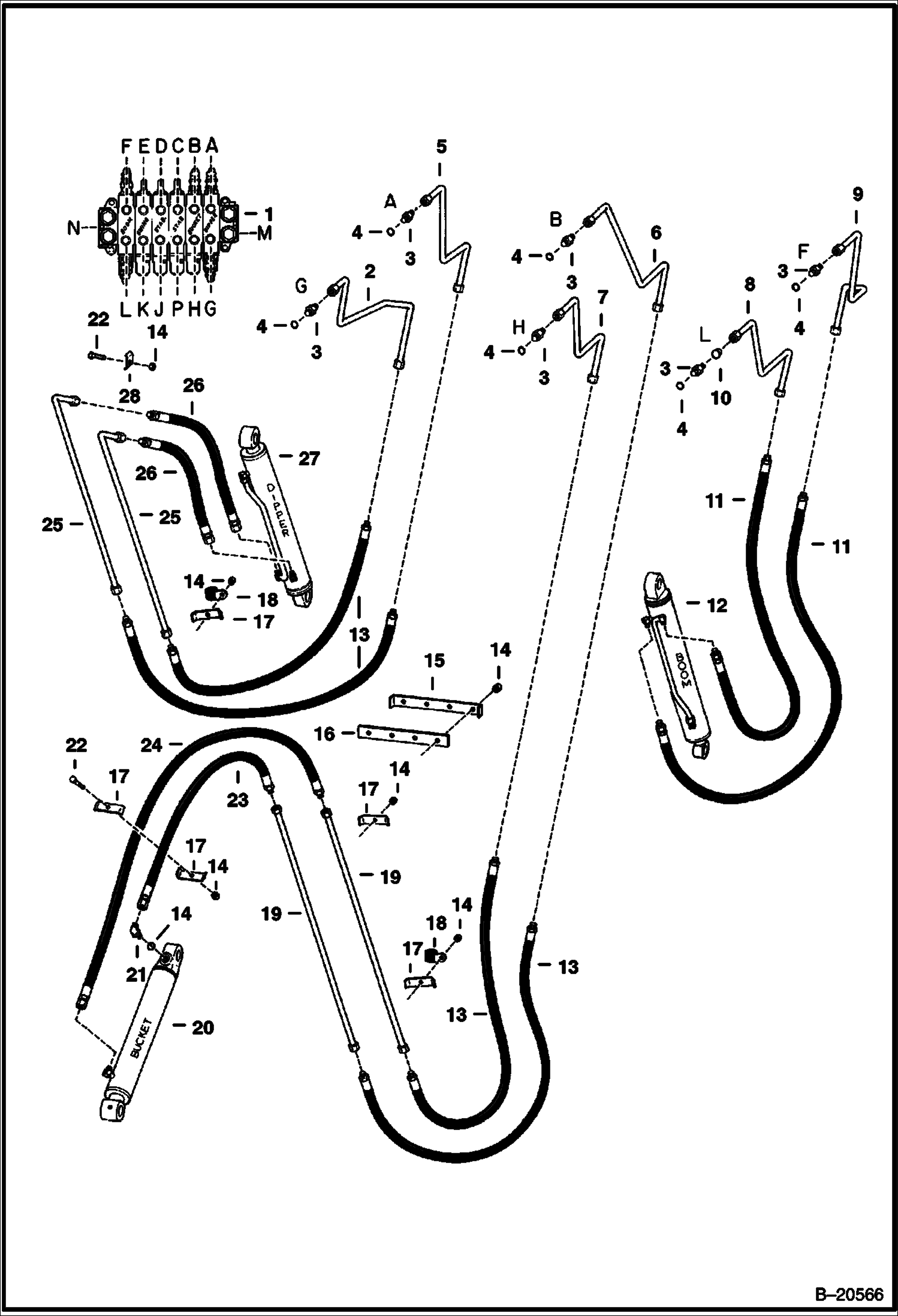 ЭКСКАВАТОР-ПОГРУЗЧИК (СХЕМА ГИДРАВЛИЧЕСКОЙ СИСТЕМЫ СТРЕЛЫС HUSCO КЛАПАНОМ) (913 370000101 - 01135)