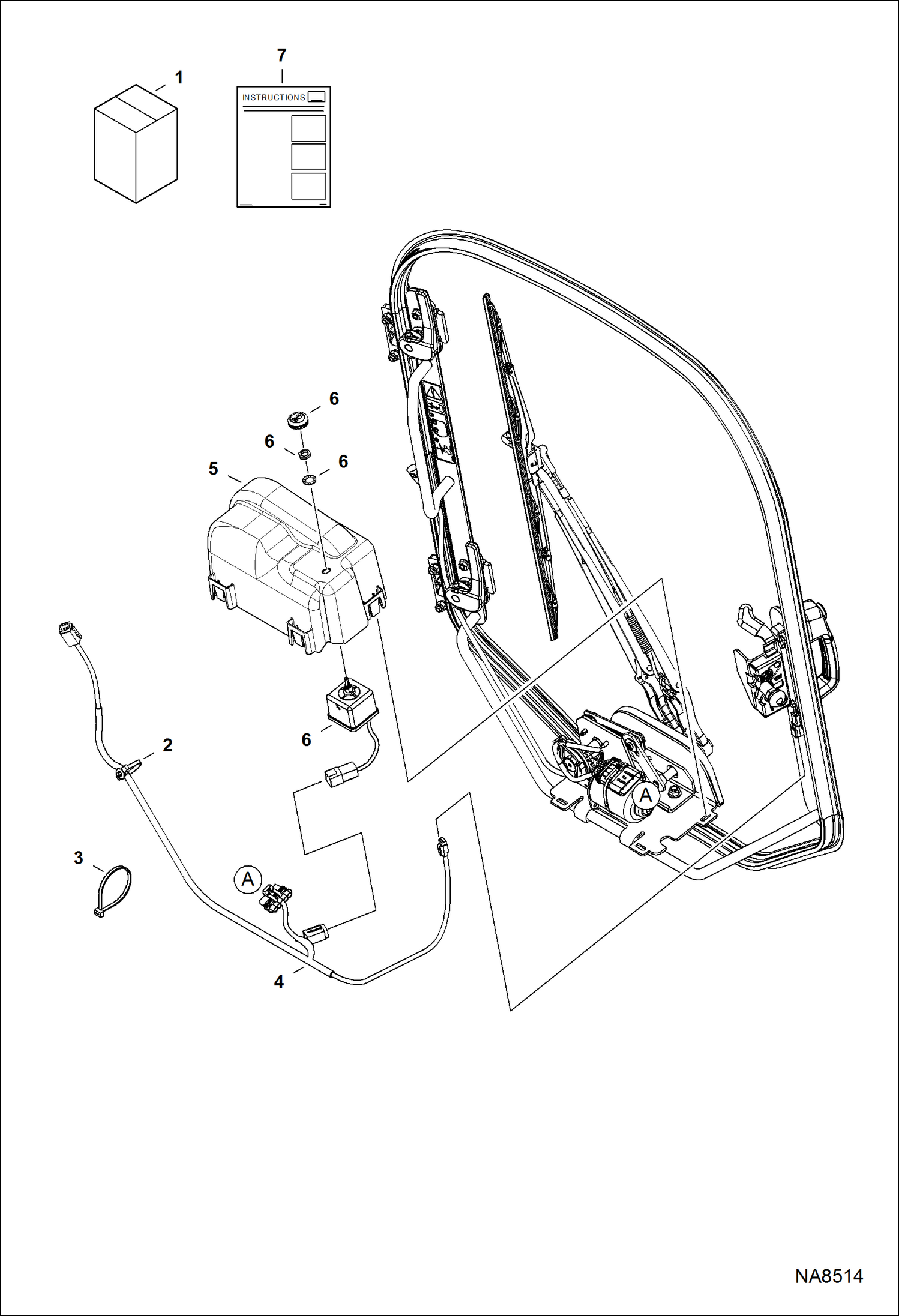 Схема КОМПЛЕКТ СТЕКЛООЧИСТИТЕЛЕЙ С ПРЕРЫВИСТЫМ РЕЖИМОМ РАБОТЫ (ДВЕРЦА КАБИНЫ)