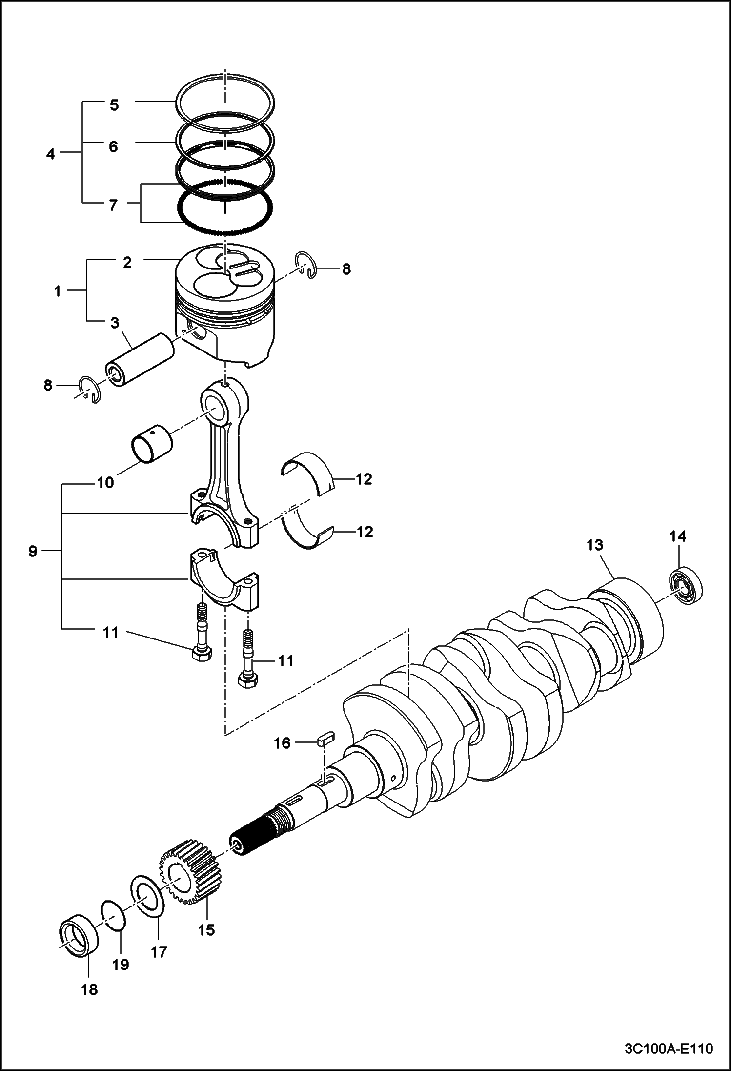 Схема ПОРШЕНЬ И ГРУППА КОЛЕНЧАТОГО ВАЛА