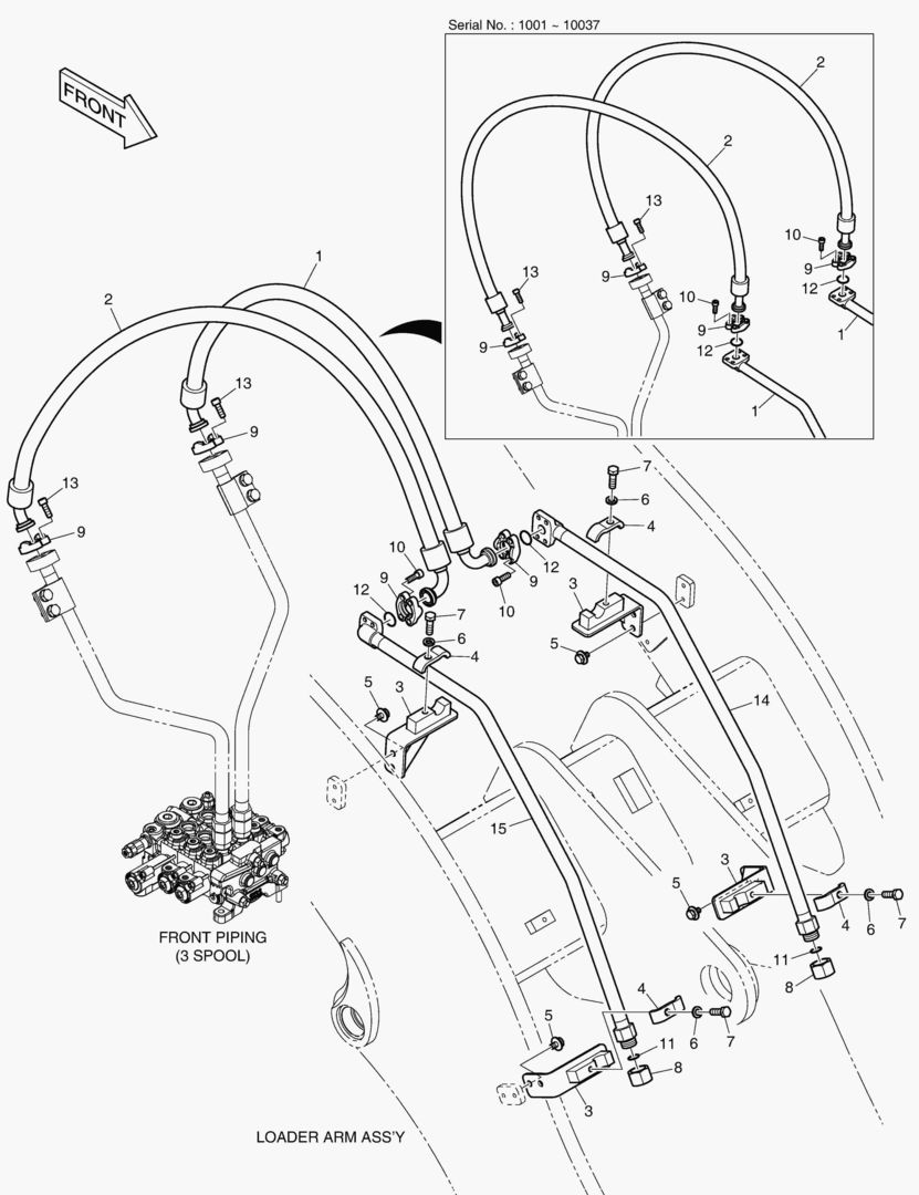 ГИДРОСИСТЕМА РУКОЯТИ ПОГРУЗЧИКА - 3 КАТУШКИ(ДЛИННЫЙ)
