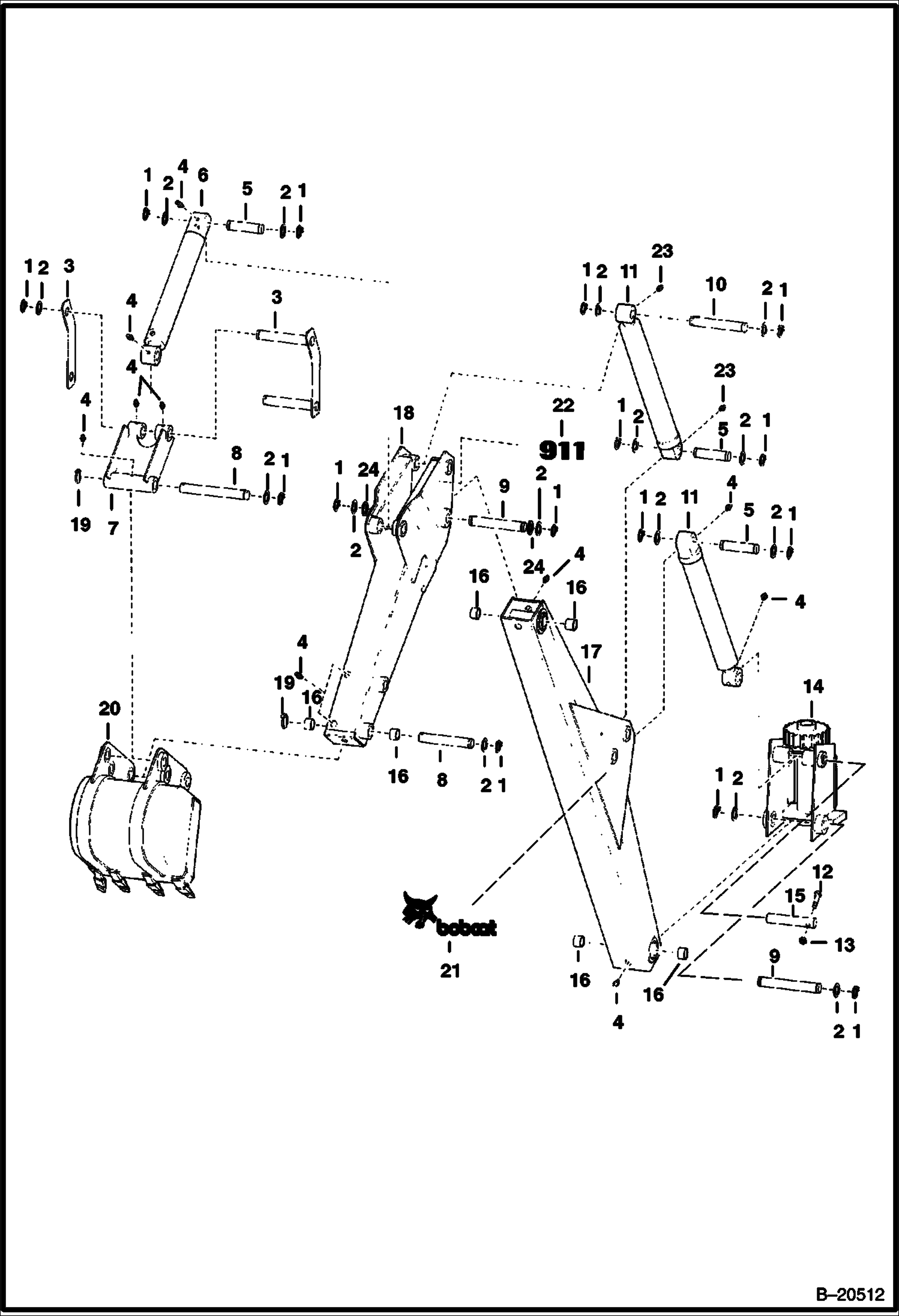 ЭКСКАВАТОР-ПОГРУЗЧИК (СТРЕЛА И РУКОЯТЬ СТРЕЛЫ ЧЕРПАКА) (911)