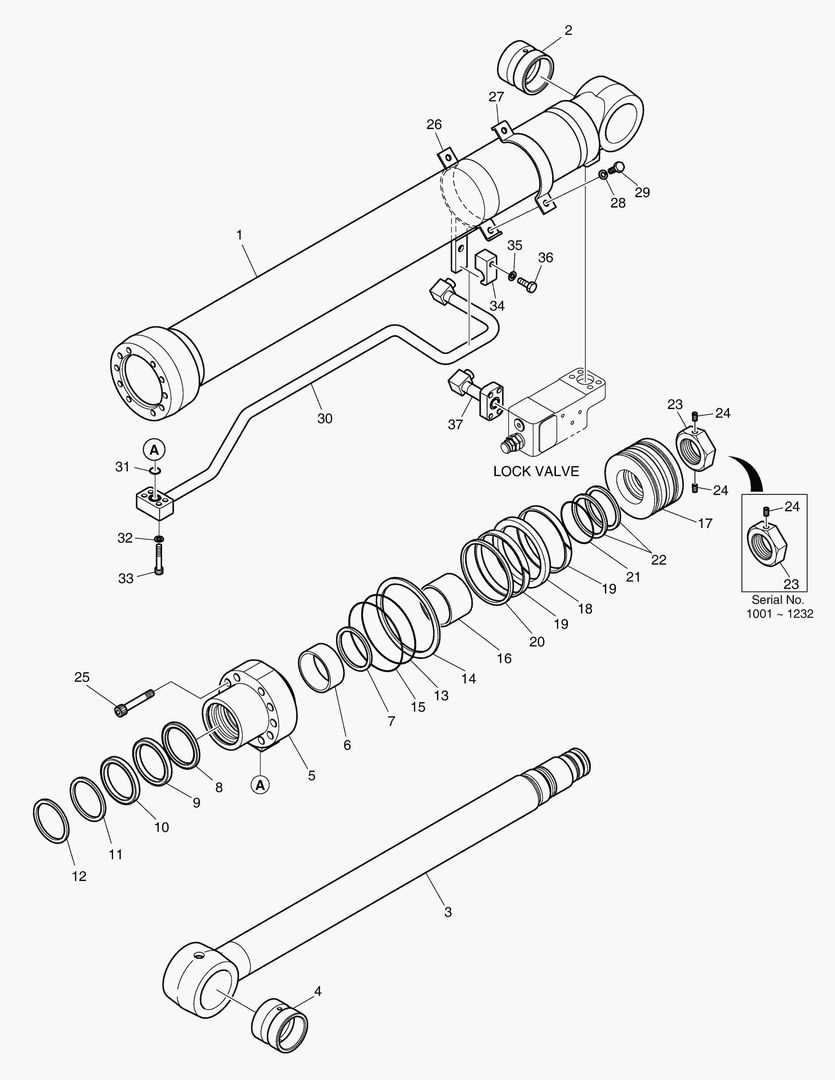 ЦИЛИНДР СТРЕЛЫ - ЛЕВОСТОРОННИЙ (ГИДРОЗАМОК) ШАРНИРНЫЙ