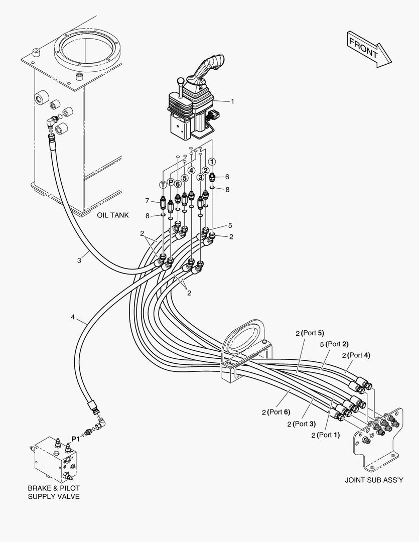 Схема ТРУБОПРОВОД СЕРВОУПРАВЛЕНИЯ - ДЖОЙСТИК(3 ИЛИ 4 КАТУШКИ)