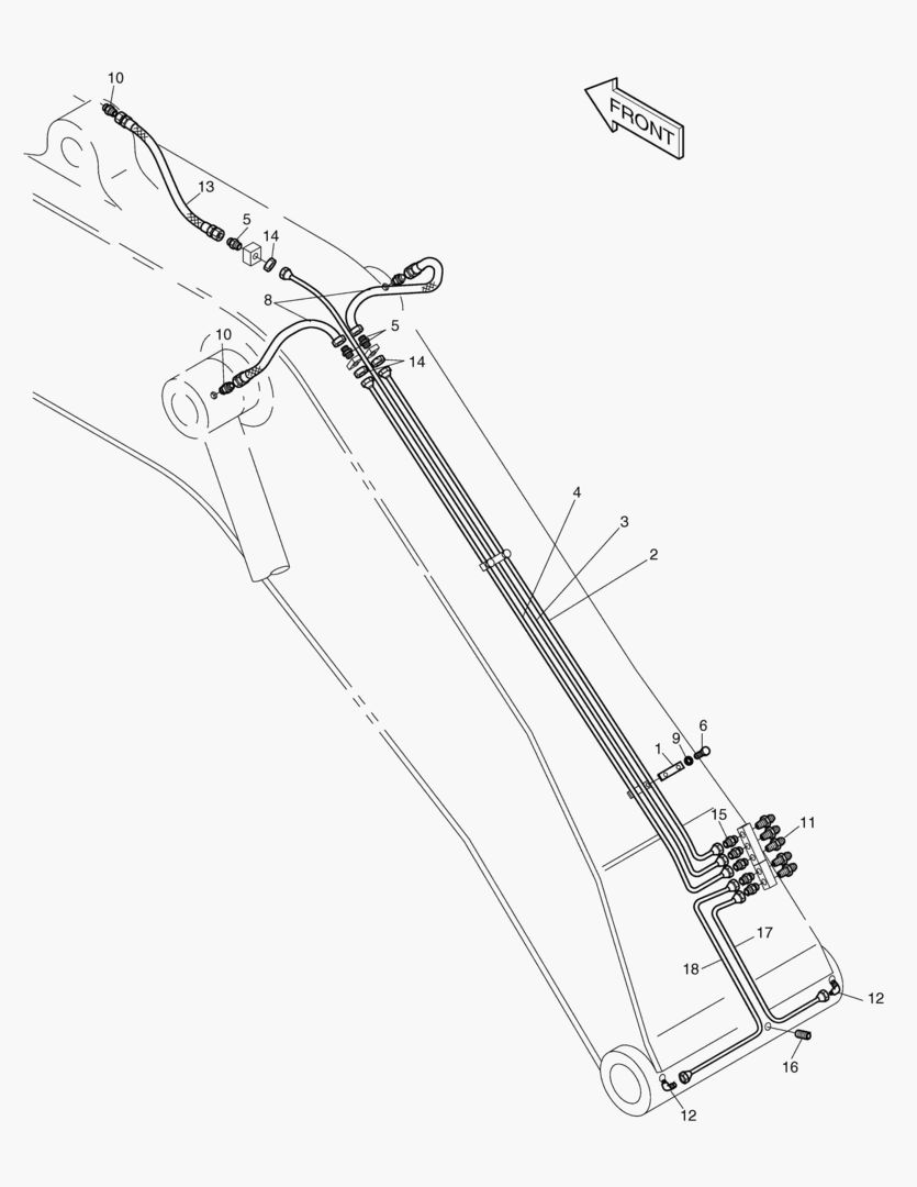 ТРУБОПРОВОД СМАЗОЧНОЙ СИСТЕМЫ-5.2 м СТРЕЛА+2.4 м РУКОЯТЬ