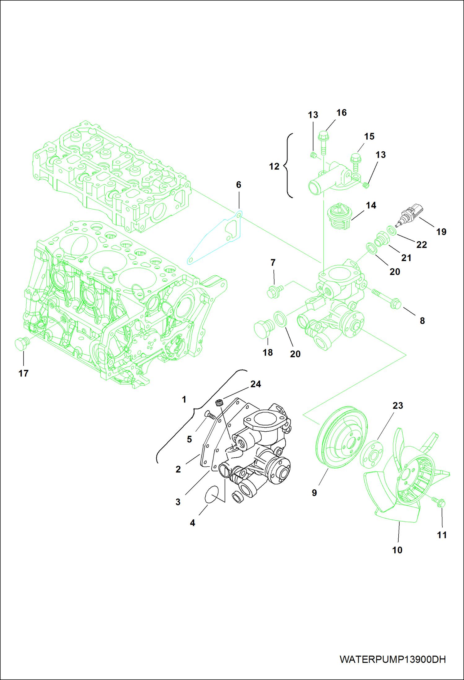 ДВИГАТЕЛЬ, СИСТЕМА ВОДЯНОГО ОХЛАЖДЕНИЯ (СЕРИЙНЫЙ НОМЕР AVW420001 И ВЫШЕ)