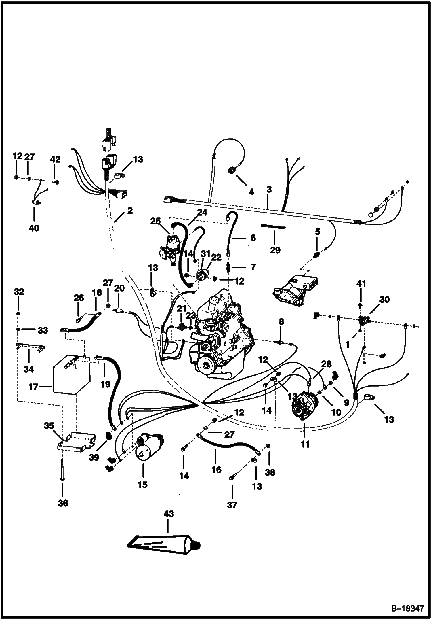 ЭЛЕКТРОСХЕМА ДВИГАТЕЛЯ (СЕРИЙНЫЙ НОМЕР 13002 И НИЖЕ)