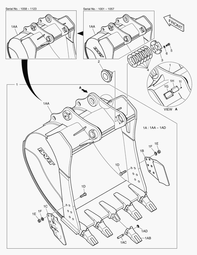 6960 BUCKET ASS`Y - 1.46mВі(54`) - SIDE PIN [1001~1246]