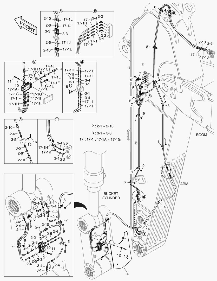 Схема 6640 LUBRICATION PIPING - ARM 3.55m(WITH AGS)