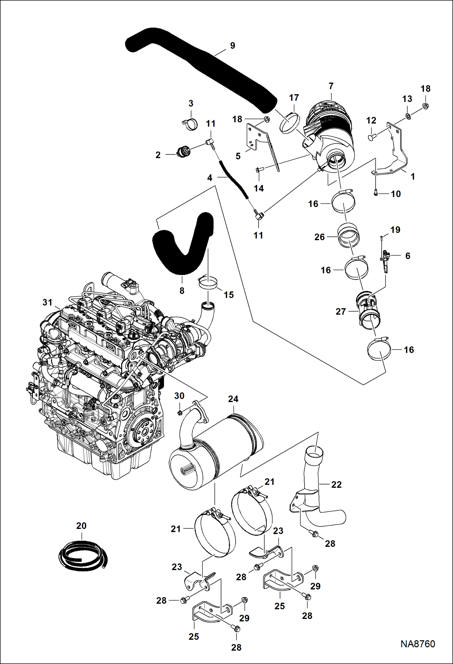 ДВИГАТЕЛЬ И КРЕПЕЖНЫЕ ДЕТАЛИ (ВОЗДУХООЧИСТИТЕЛЬ И ГЛУШИТЕЛЬ)