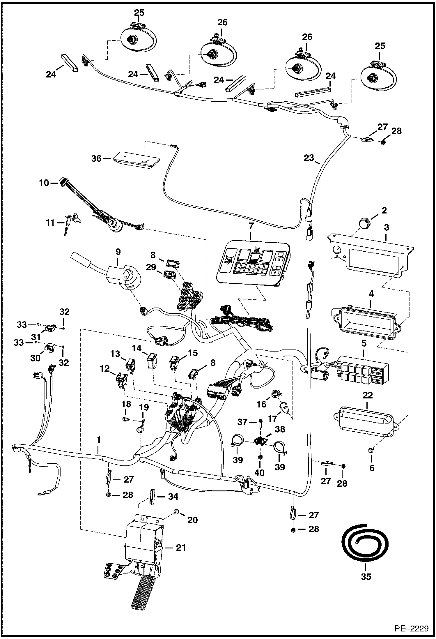 ЭЛЕКТРОСХЕМА КАБИНЫ (ПЕДАЛЬ С ПЛАСТИКОВОЙ НАКЛАДКОЙ В СБОРЕ)