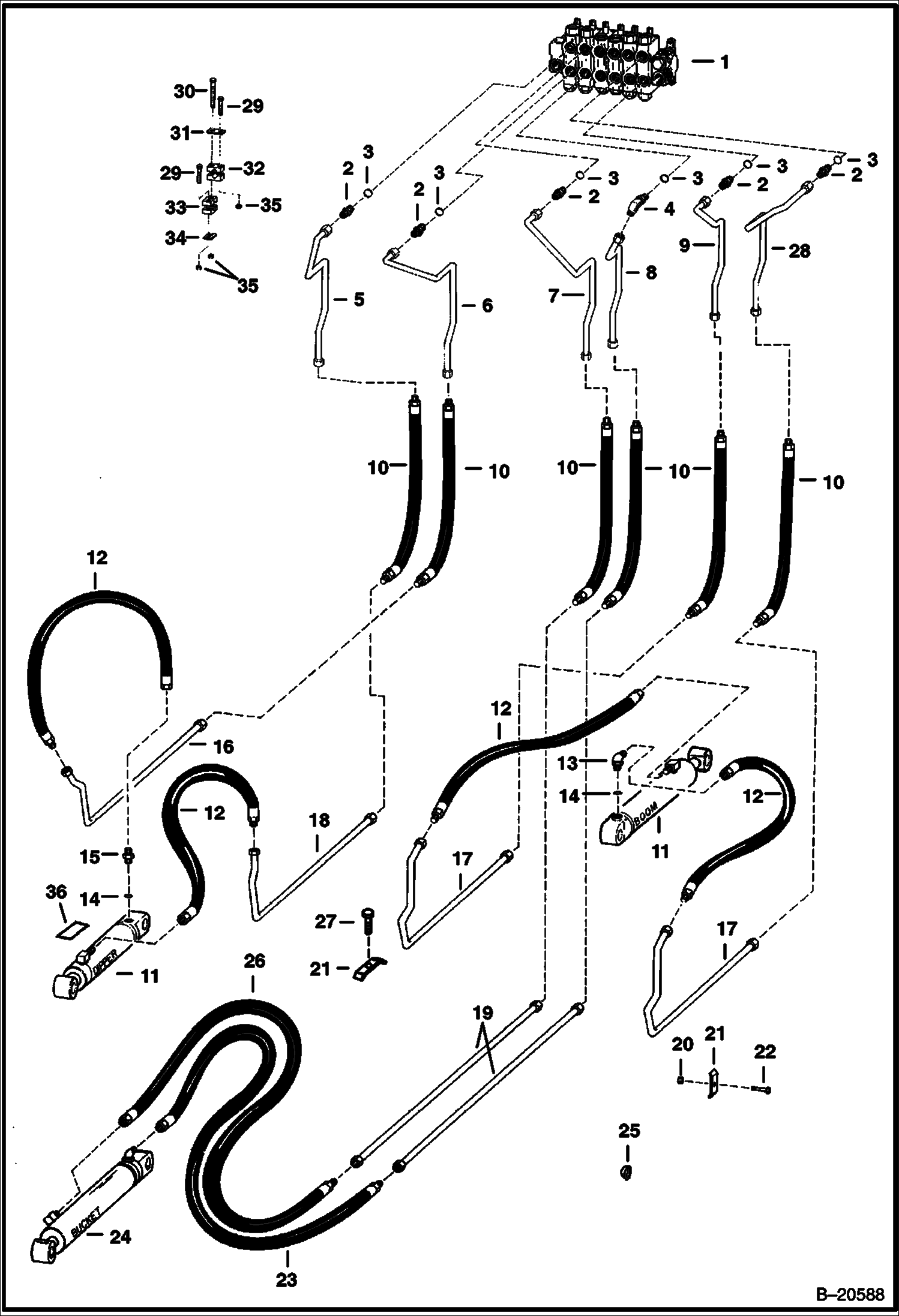 ЭКСКАВАТОР-ПОГРУЗЧИК (СХЕМА ГИДРАВЛИЧЕСКОЙ СИСТЕМЫ СТРЕЛЫ) (911B)