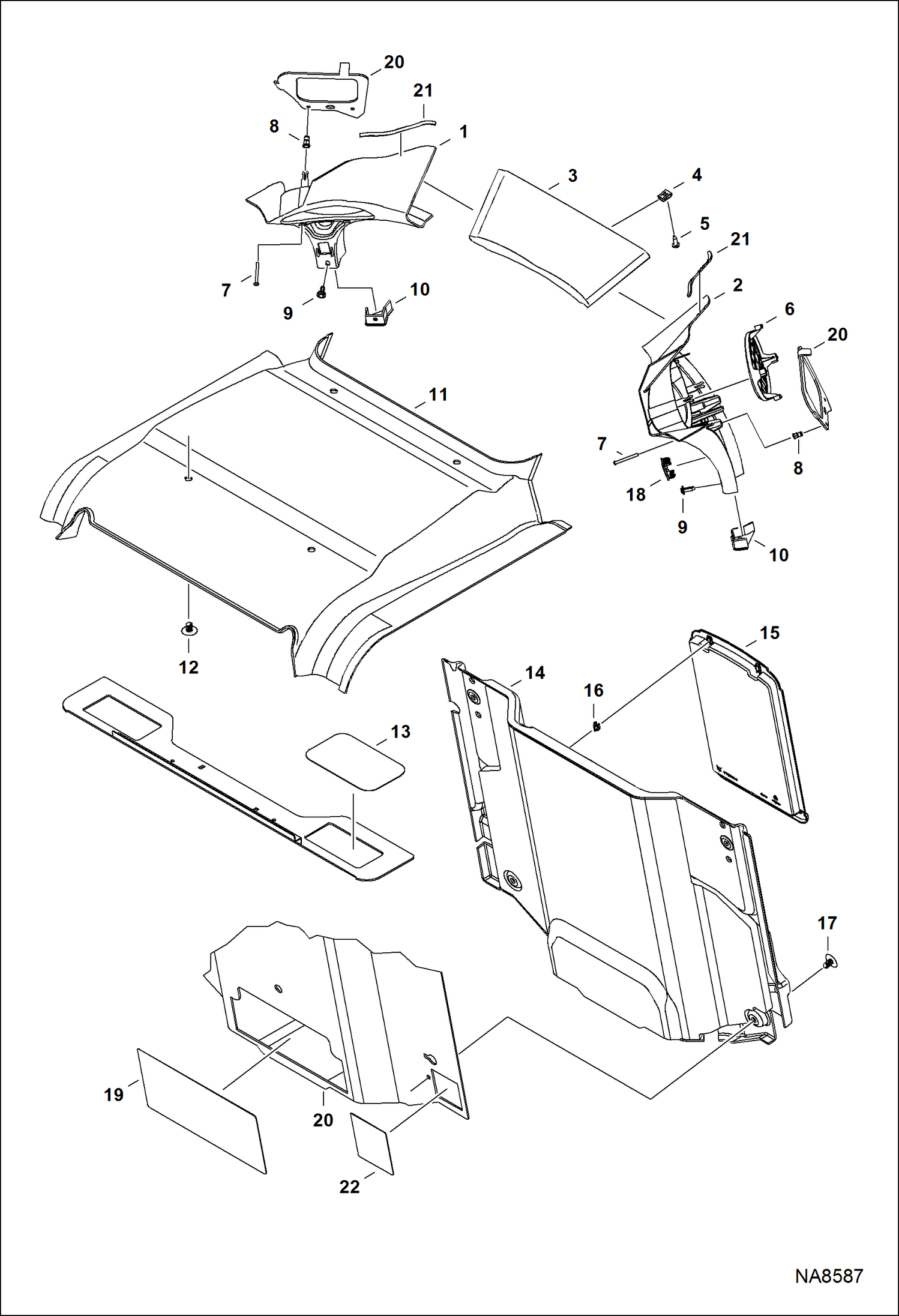 Схема КАБИНА ОПЕРАТОРА (ВНУТРЕННЕЕ ОБОРУДОВАНИЕ КАБИНЫ) (СТАНДАРТНАЯ)