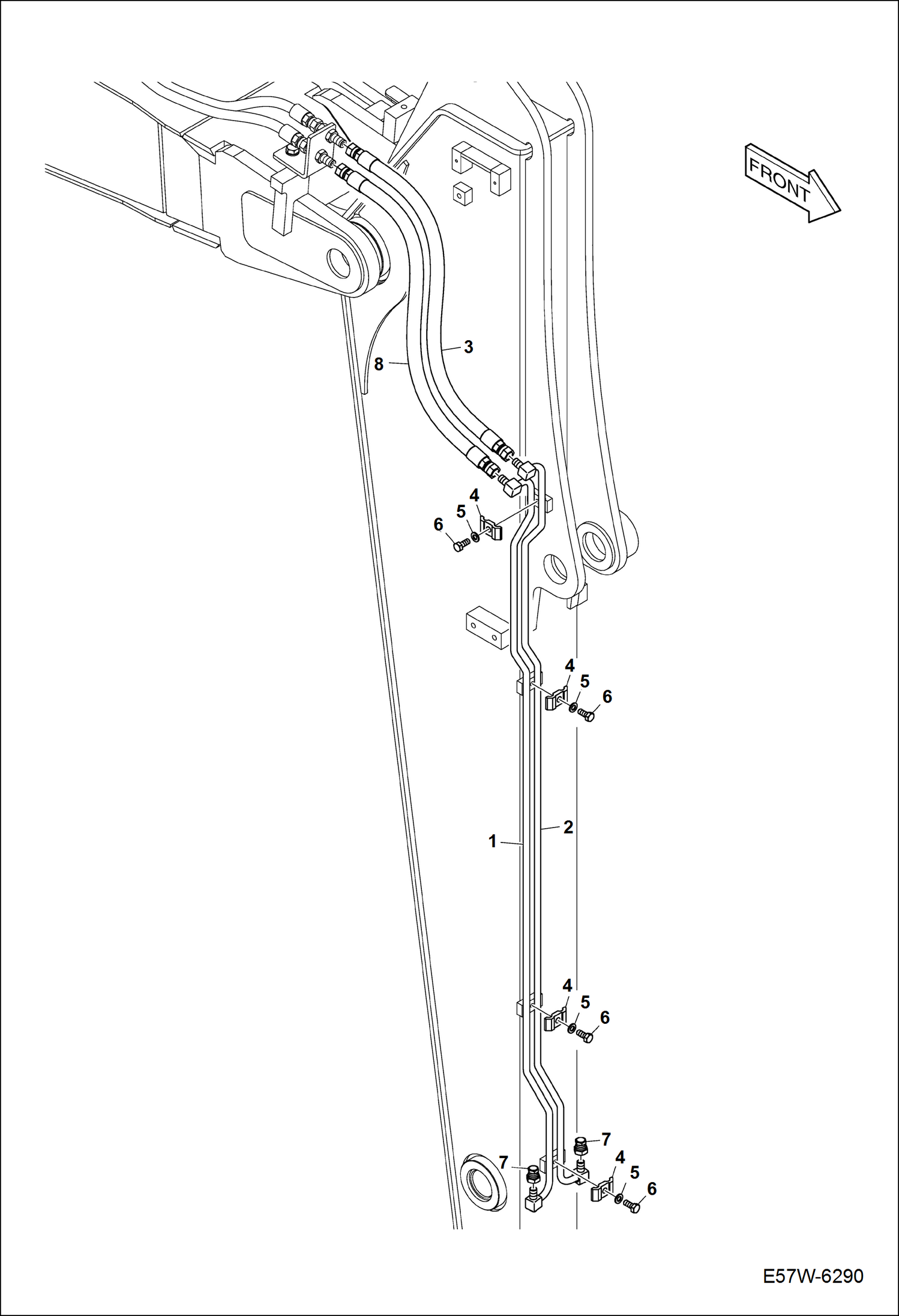 СХЕМА ГИДРАВЛИЧЕСКОЙ СИСТЕМЫ (РУКОЯТЬ 1,9 М) (БЫСТРОУСТАНАВЛИВАЕМЫЙ ГРЕЙФЕРНЫЙ КОВШ)