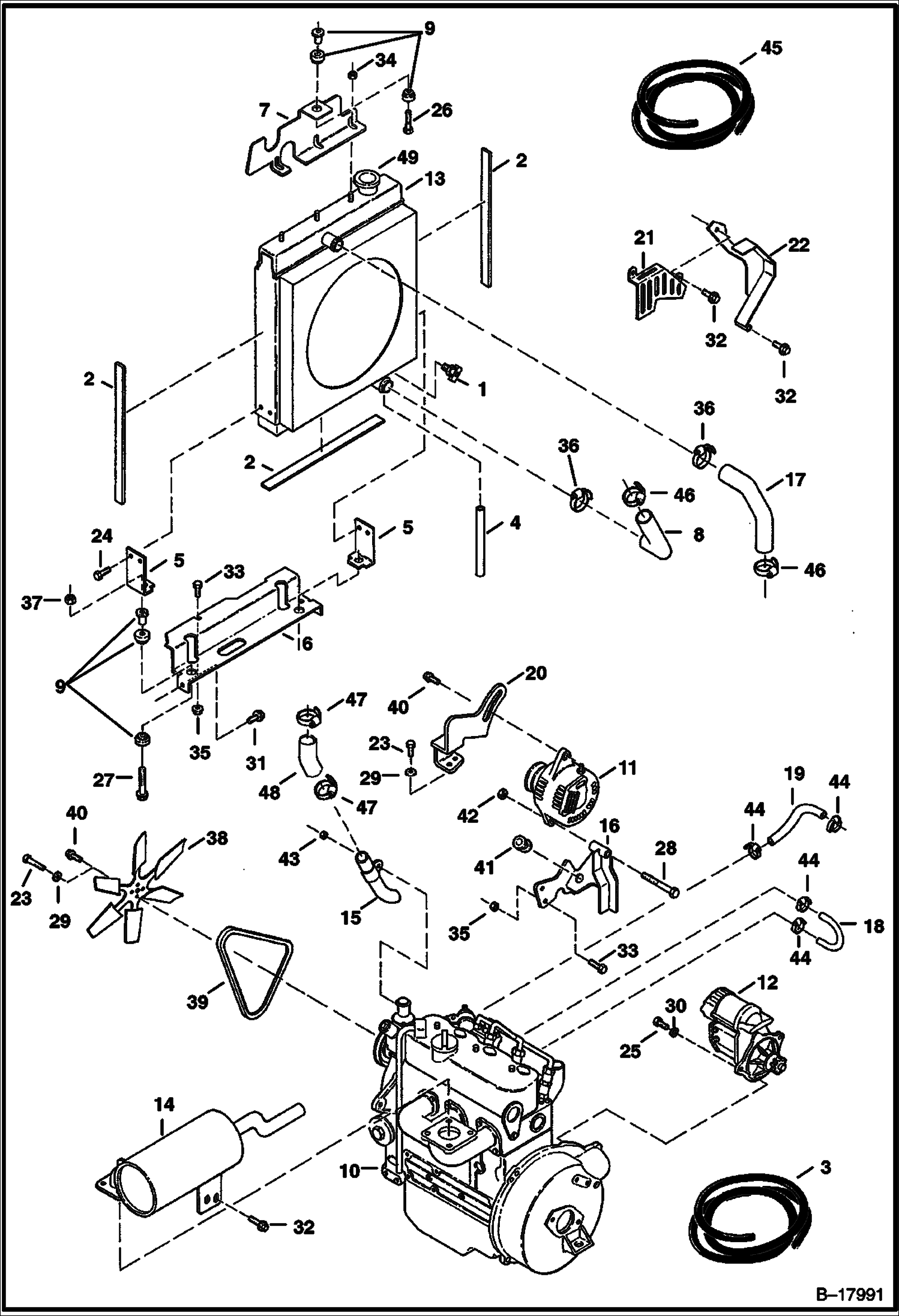 ДВИГАТЕЛЬ И КРЕПЕЖНЫЕ ДЕТАЛИ (РАДИАТОР И ГЛУШИТЕЛЬ)