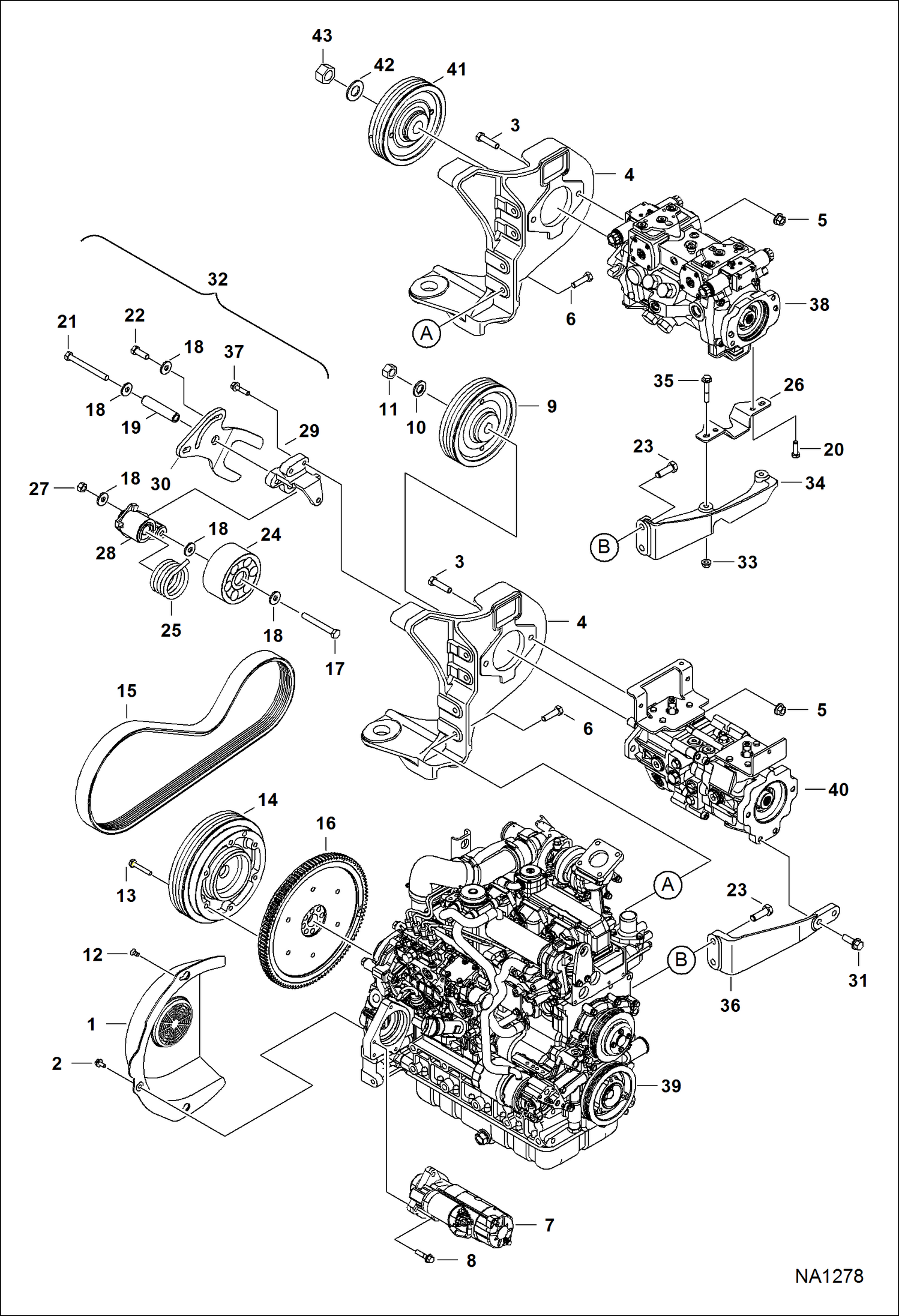 ДВИГАТЕЛЬ И КРЕПЕЖНЫЕ ДЕТАЛИ (РЕМЕНЬ ПРИВОДА) (СЕРИЙНЫЙ НОМЕР A3NV11001 - A3NV12697, A3NW11001 - A3NW11134)