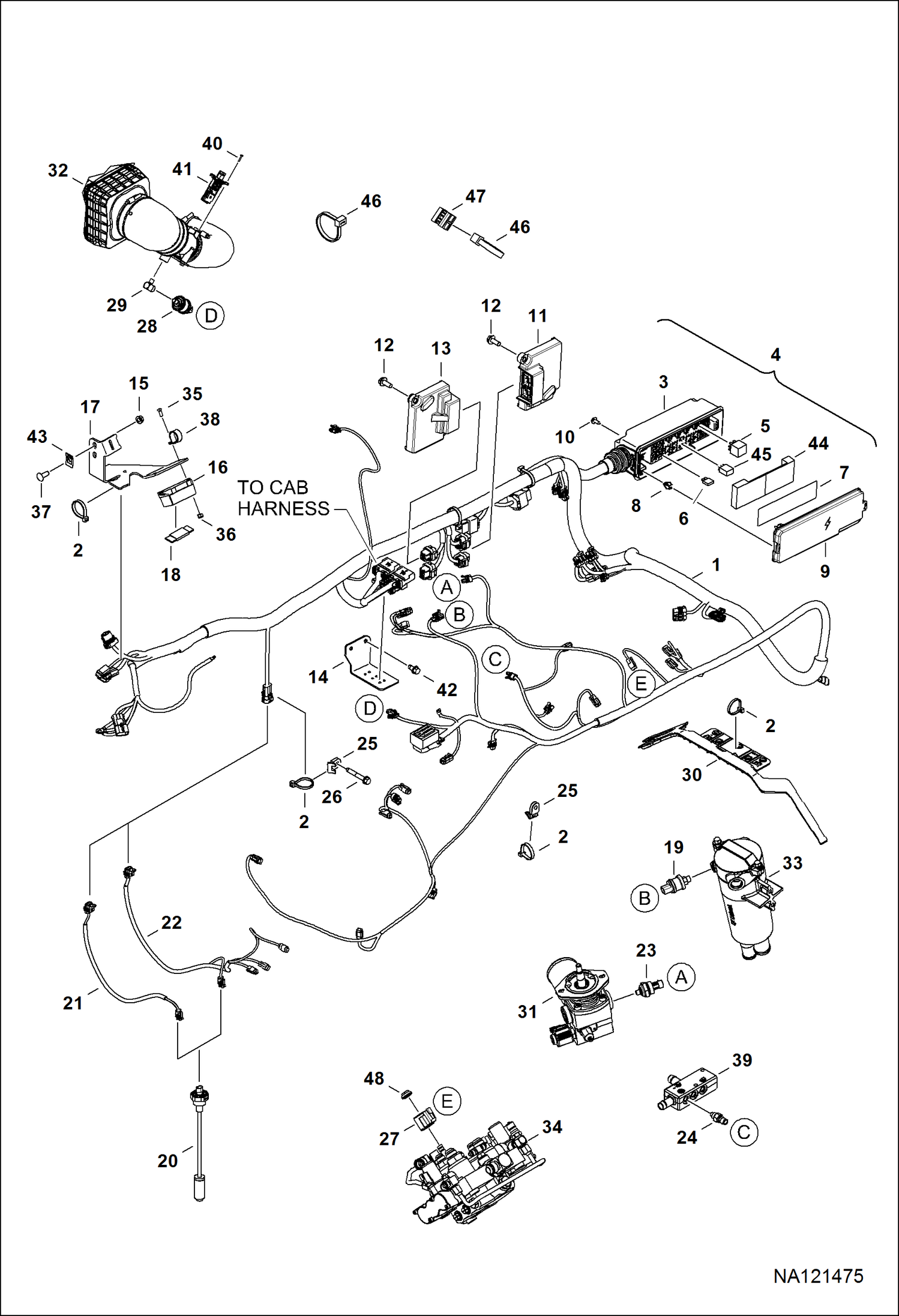 ЭЛЕКТРОСХЕМА ДВИГАТЕЛЯ (ГЛАВНЫЙ ЖГУТ ПРОВОДОВ РАМЫ И ДАТЧИКИ ФИЛЬТРА) (СЕРИЙНЫЙ НОМЕР B3NK11396 И ВЫШЕ)