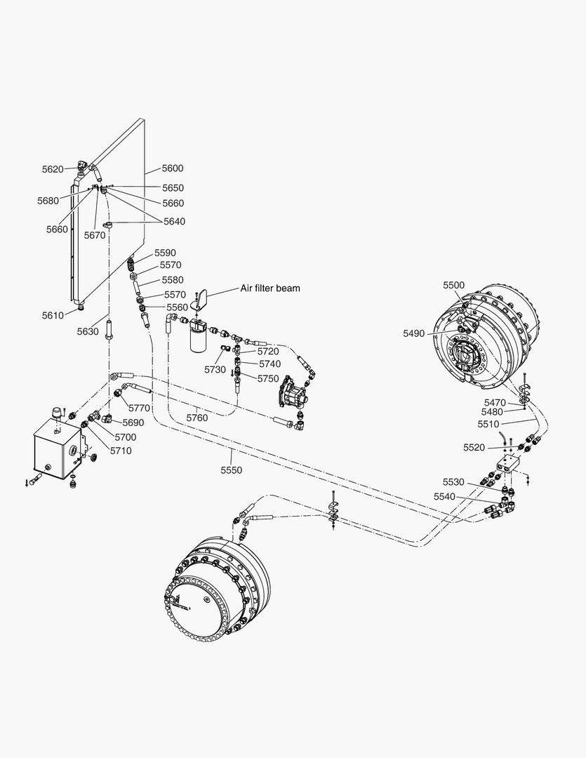 Схема G190-56 COOLING CIRCUIT FRONT HUBS [~8X0549]