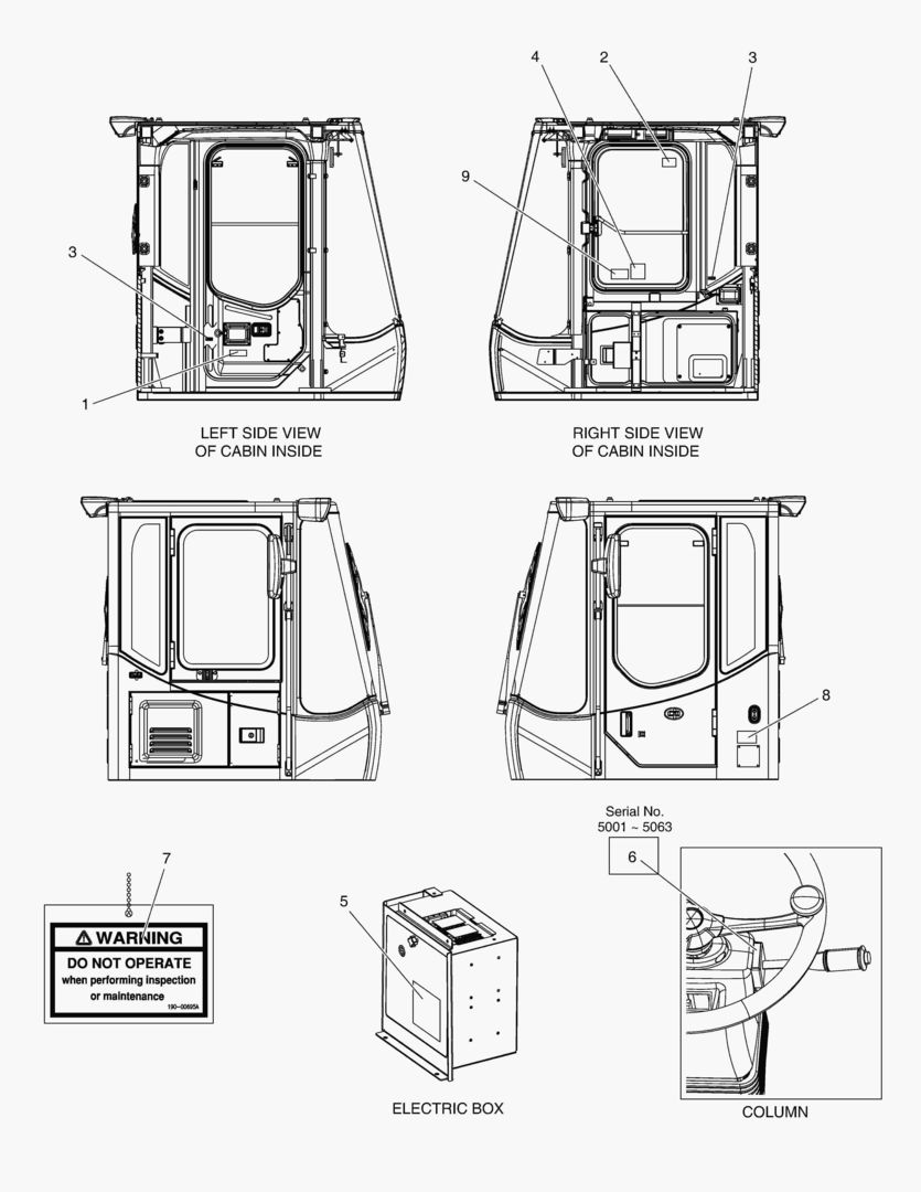 ПРЕДУПРЕЖДАЮЩАЯ ТАБЛИЧКА - КАБИНА(ЭКСПОРТИРУЕМОЕ ОБОРУДОВАНИЕ)