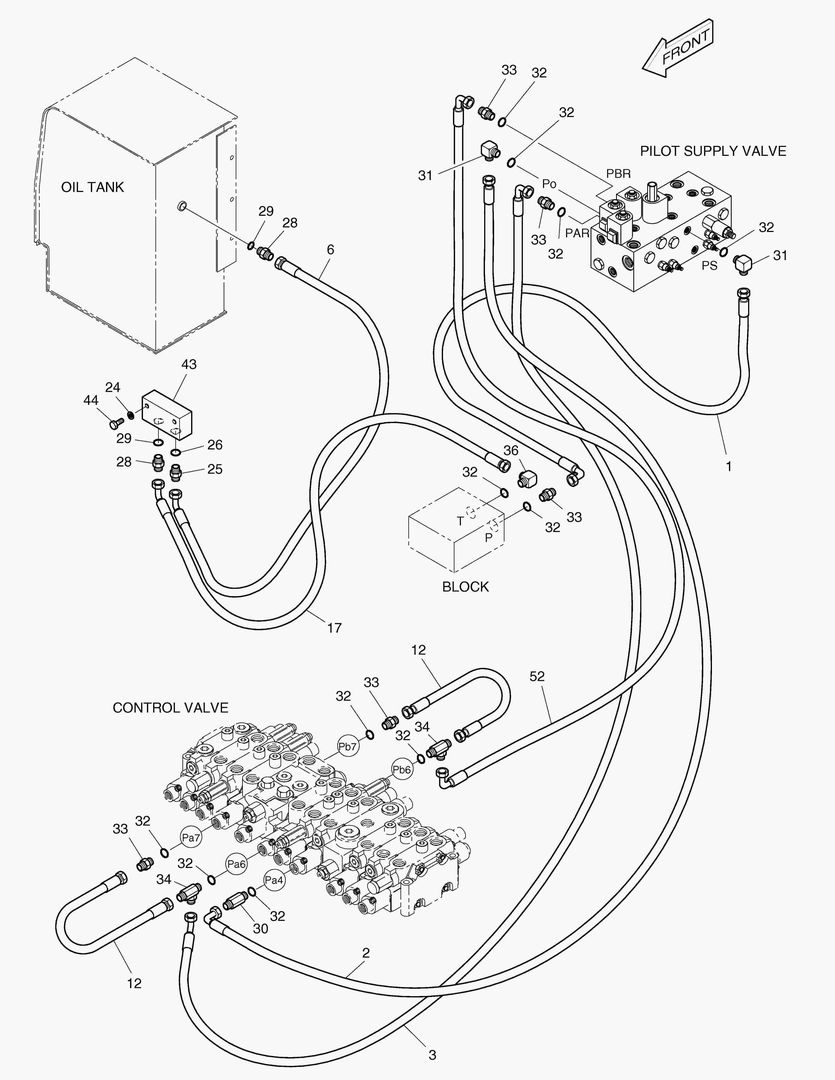 ТРУБОПРОВОД СЕРВОУПРАВЛЕНИЯ(3)-ПОВОРОТ СТРЕЛЫ
