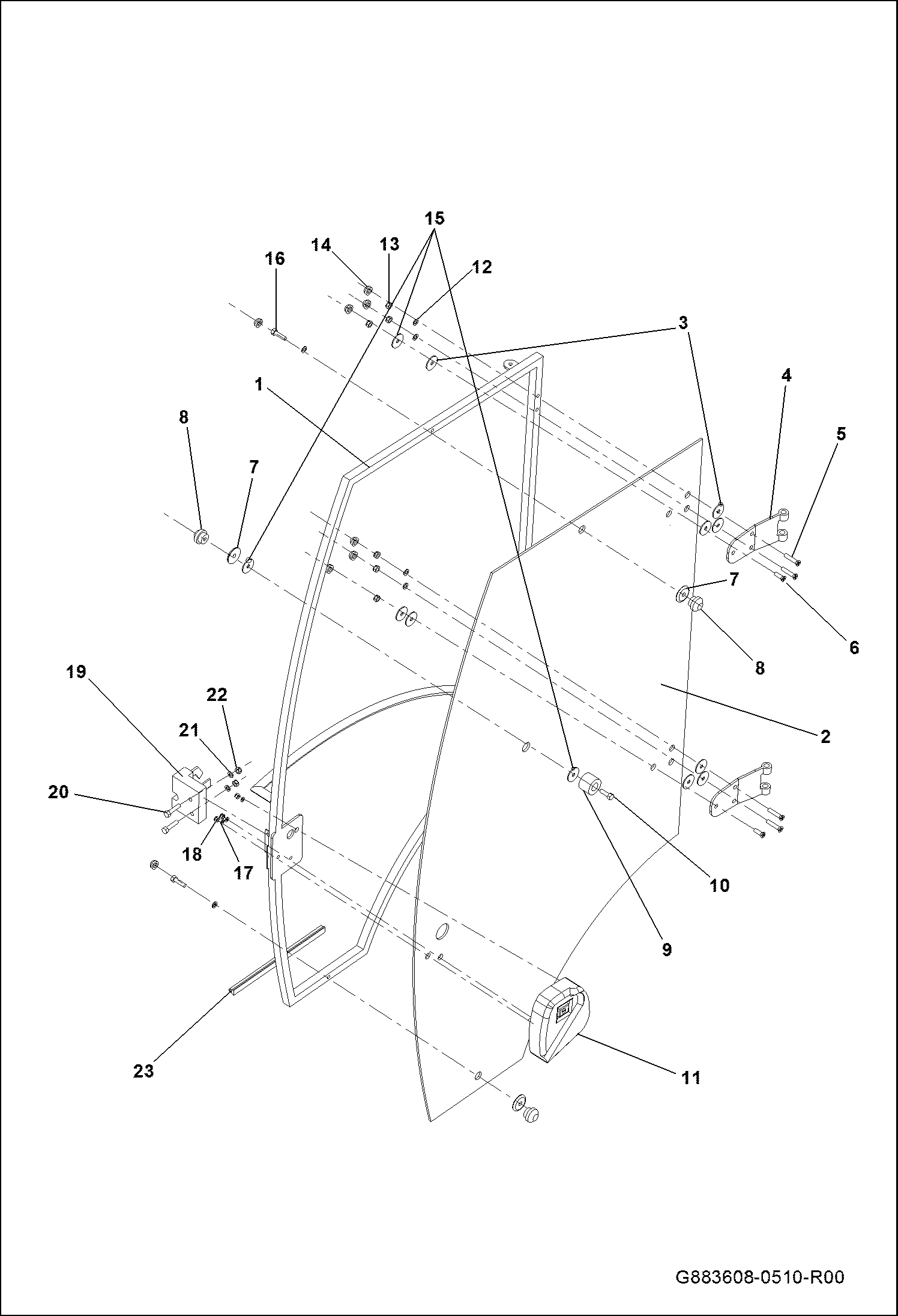 РАМА ЛЕВОЙ ДВЕРЦЫ КАБИНЫ В СБОРЕ