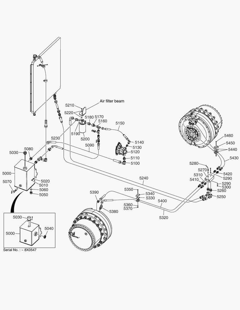 Схема G190-54 COOLING CIRCUIT FRONT HUBS [~8X0549]