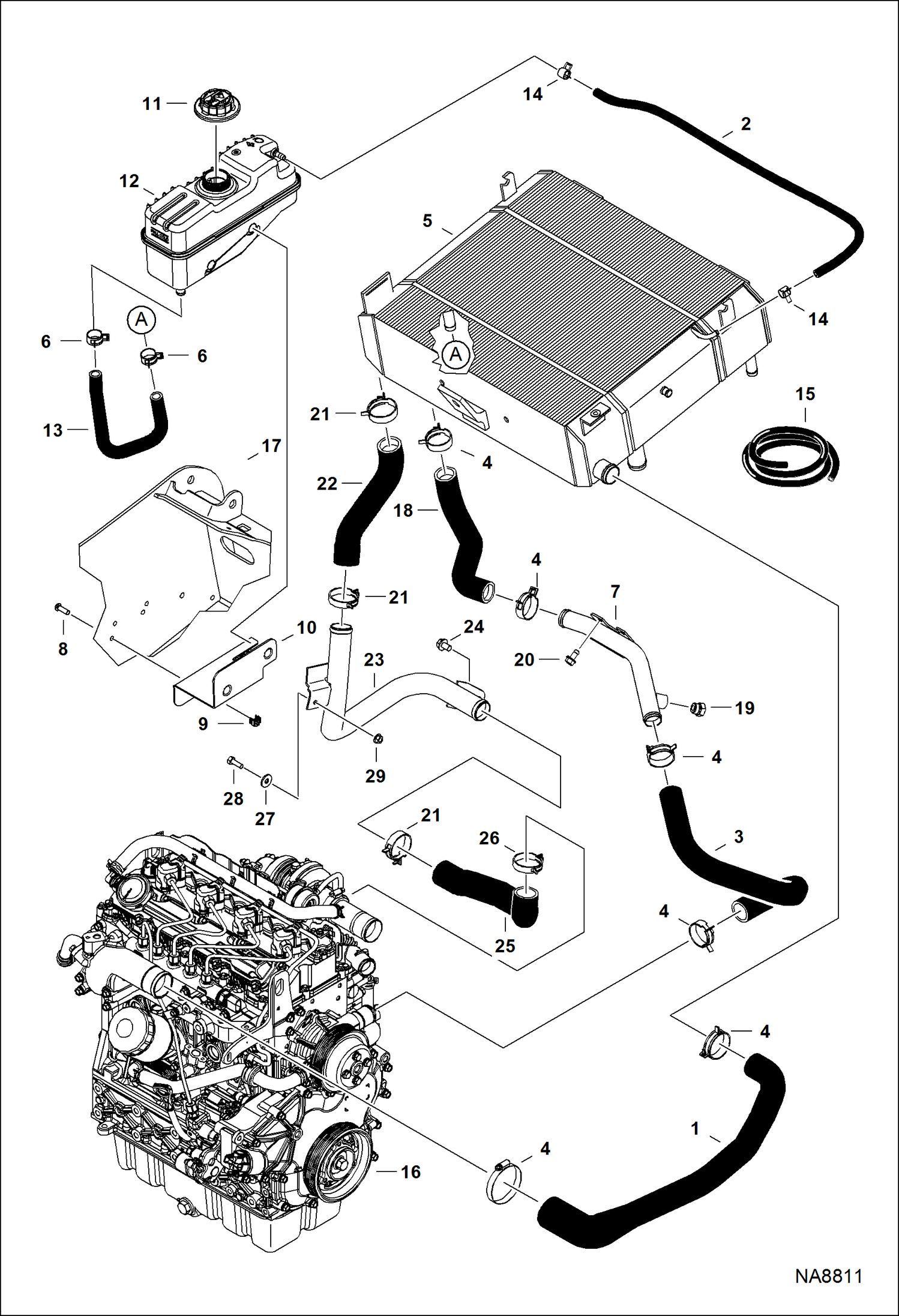ДВИГАТЕЛЬ И КРЕПЕЖНЫЕ ДЕТАЛИ (ТЕПЛООБМЕННИК РАДИАТОРА)