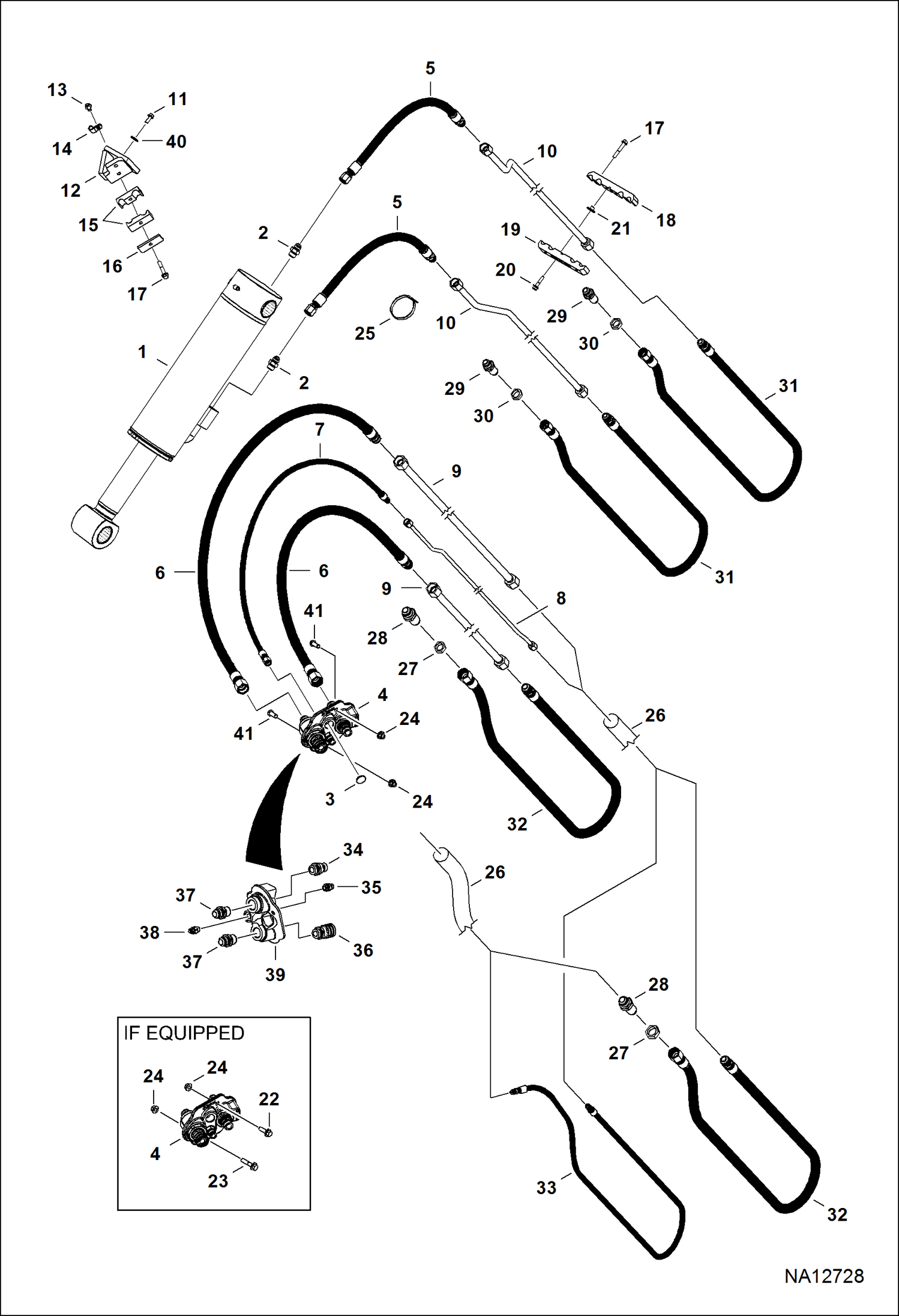 СХЕМА ГИДРАВЛИЧЕСКОЙ СИСТЕМЫ (ВНУТРЕННЯЯ СЕКЦИЯ СТРЕЛЫ)