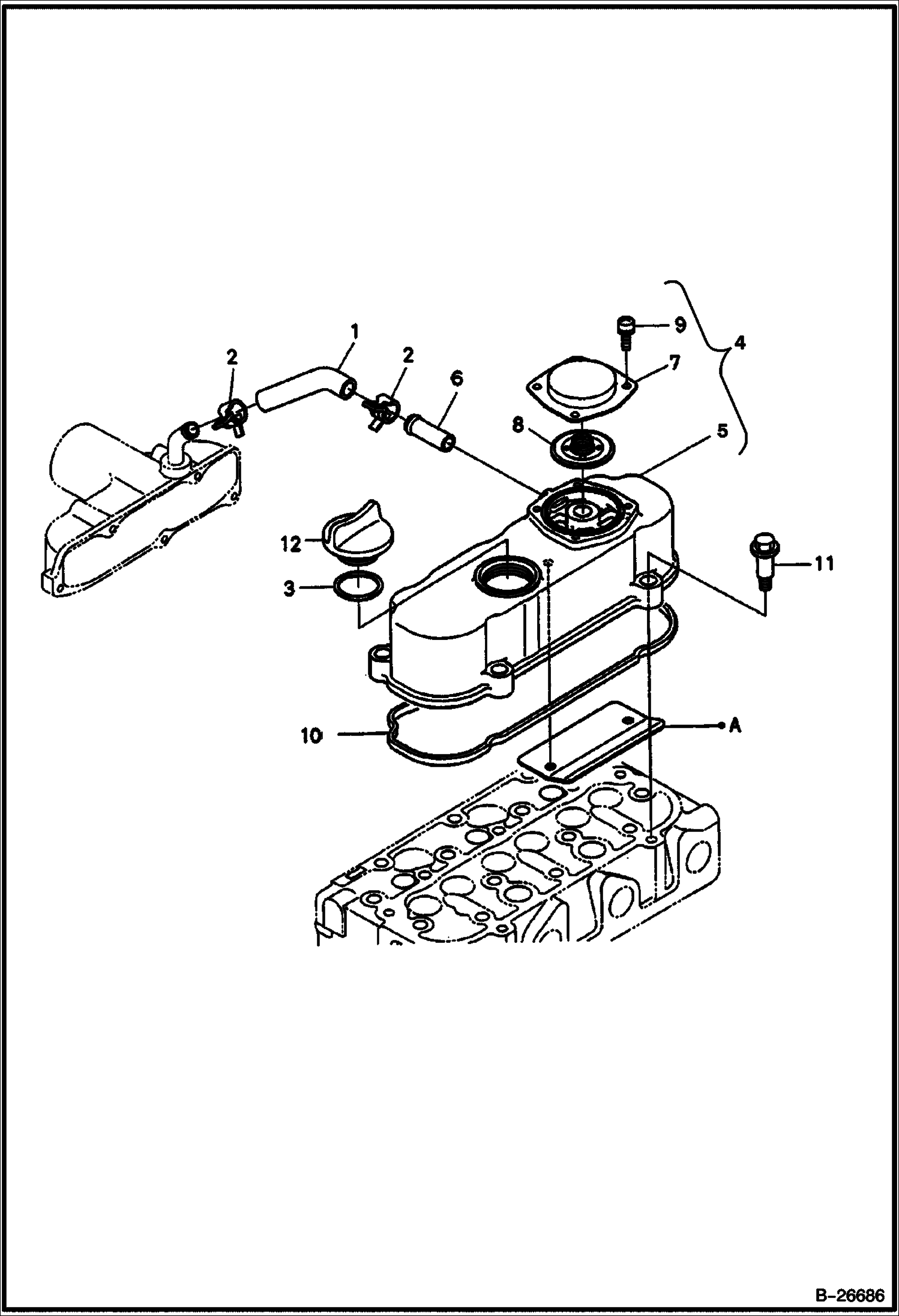 Схема КРЫШКА КОРОМЫСЛА КЛАПАНА KUBOTA D722 NA 522811