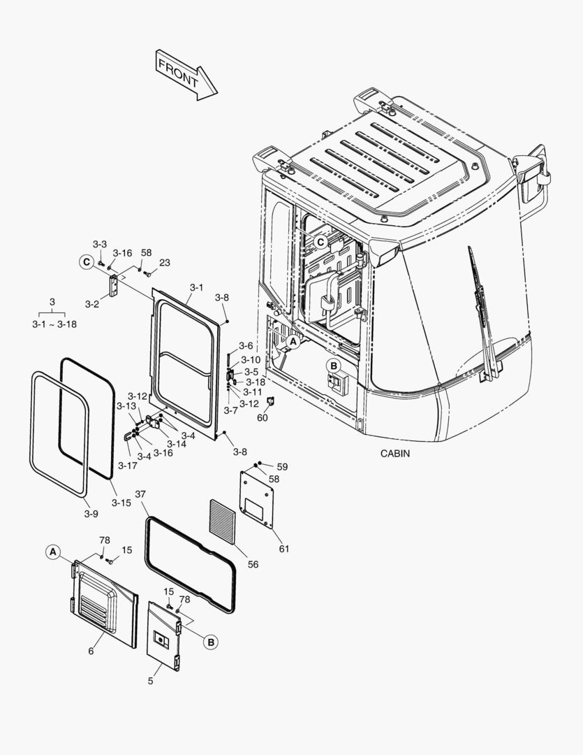 Схема КАБИНА(4) - ДВЕРЬ В СБОРЕ(ПРАВОСТОРОННИЙ)