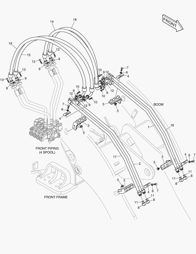 ГИДРОСИСТЕМА РУКОЯТИ ПОГРУЗЧИКА - 4 КАТУШКИ(ДЛИННЫЙ)