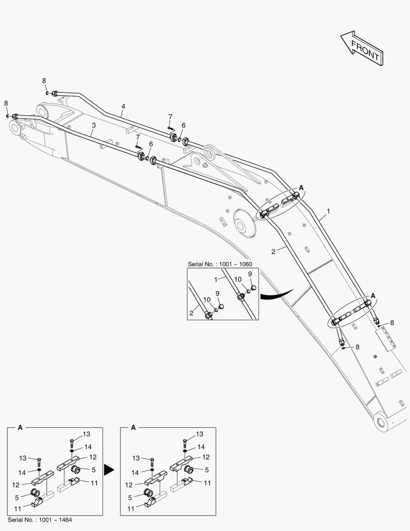 Схема 6200 BOOM PIPING - ONE & TWO WAY(BOOM 4.6m)