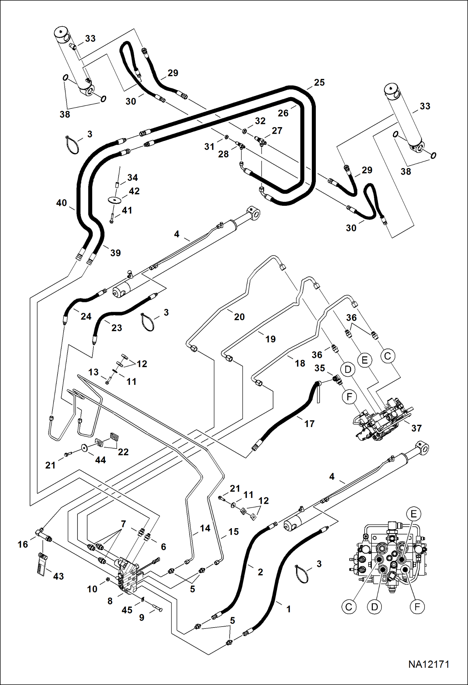 Схема СХЕМА ГИДРАВЛИЧЕСКОЙ СИСТЕМЫ (С СОЕДИНИТЕЛЬНОЙ ПАНЕЛЬЮ ОБВОДНОГО КЛАПАНА)