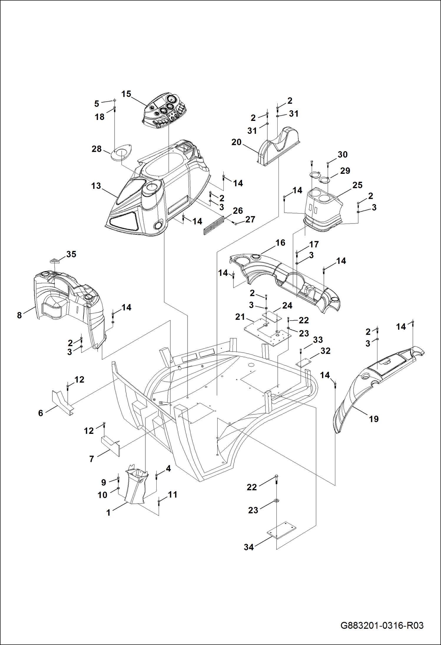 ВНУТРЕННЯЯ ОТДЕЛКА КАБИНЫ ИЗ ПОЛИЭСТЕРА И ДЕТАЛИ ДЛЯ СОЕДИНЕНИЯ УСТРОЙСТВ ИНТЕГРИРОВАННОЙ ИНСТРУМЕНТАЛЬНОЙ СИСТЕМЫ (ITS)