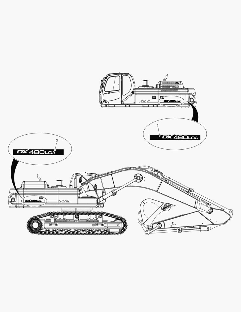 ПРЕДУПРЕЖДАЮЩАЯ ТАБЛИЧКА - НИМЕНОВАНИЕ ТЕХНИКИ(DX480LCA)