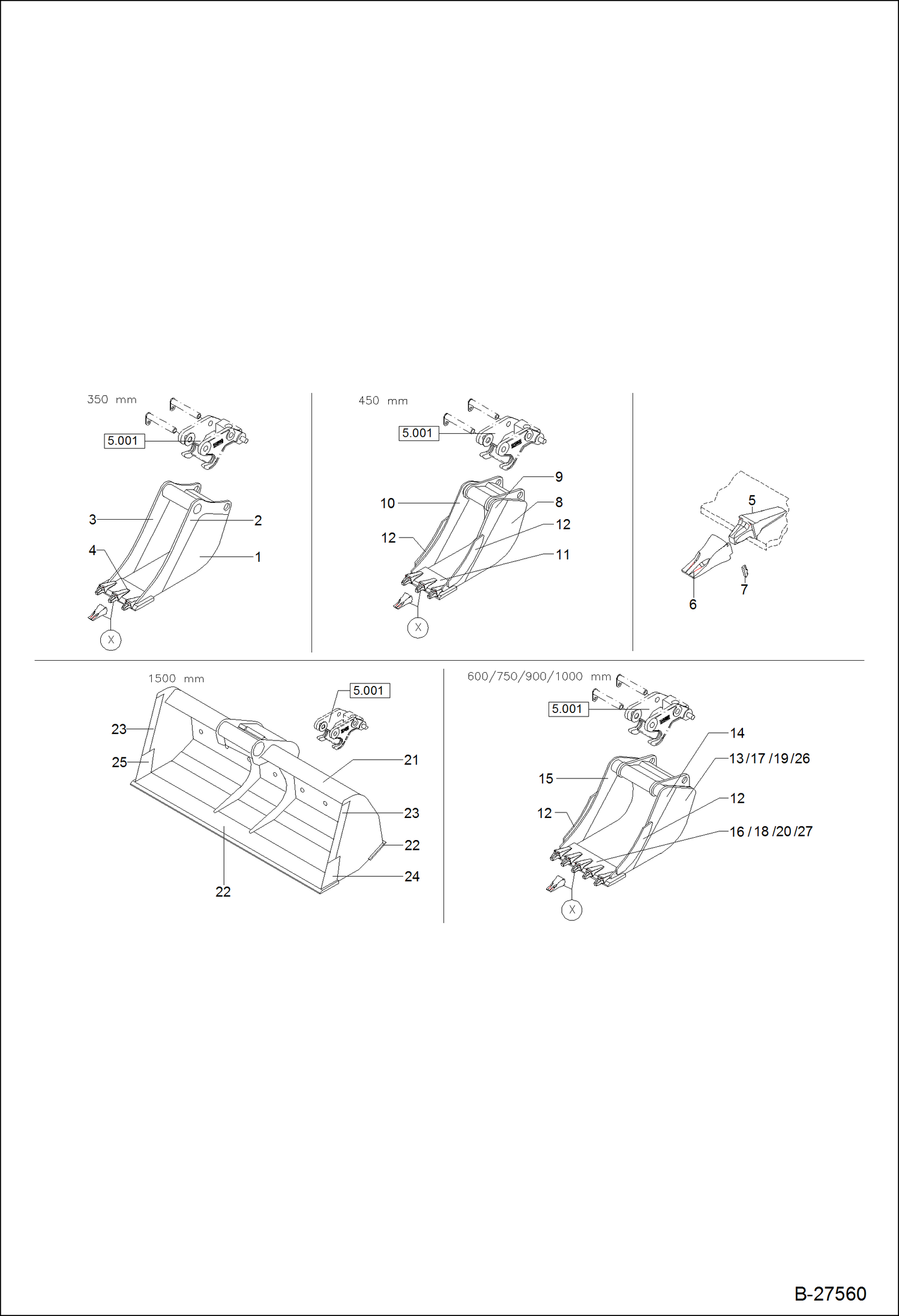 КОВШ 350,450,600,750,900,1000,1500 ММ БЫСТРОСЪЕМНЫЙ