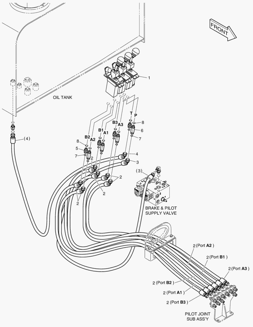 Схема ТРУБОПРОВОД СЕРВОУПРАВЛЕНИЯ - ПАЛЕЦ + 3 КАТУШКИ