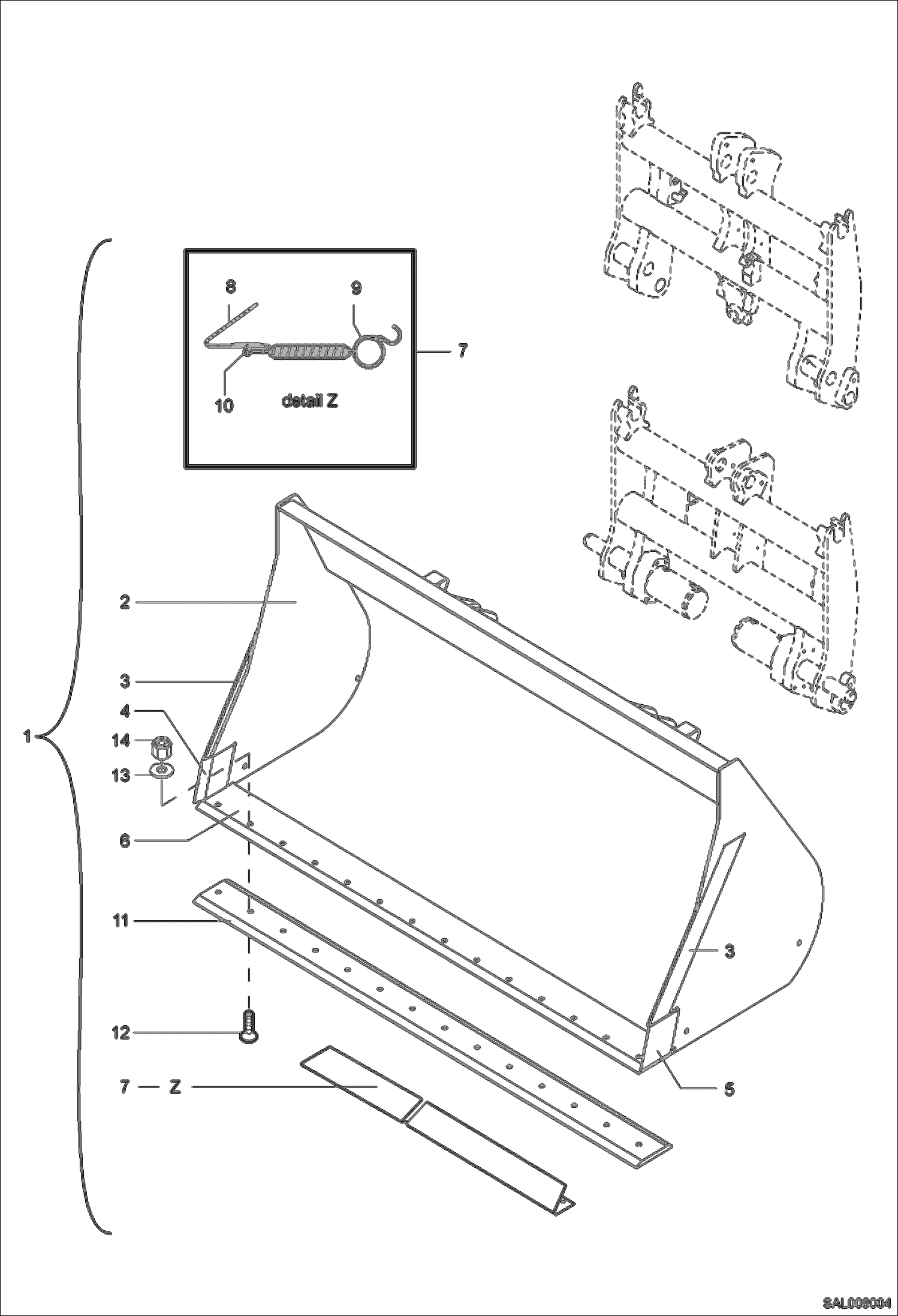 Схема КОВШ ДЛЯ ЛЕГКИХ МАТЕРИАЛОВ 1850 ММ 1,00CBM